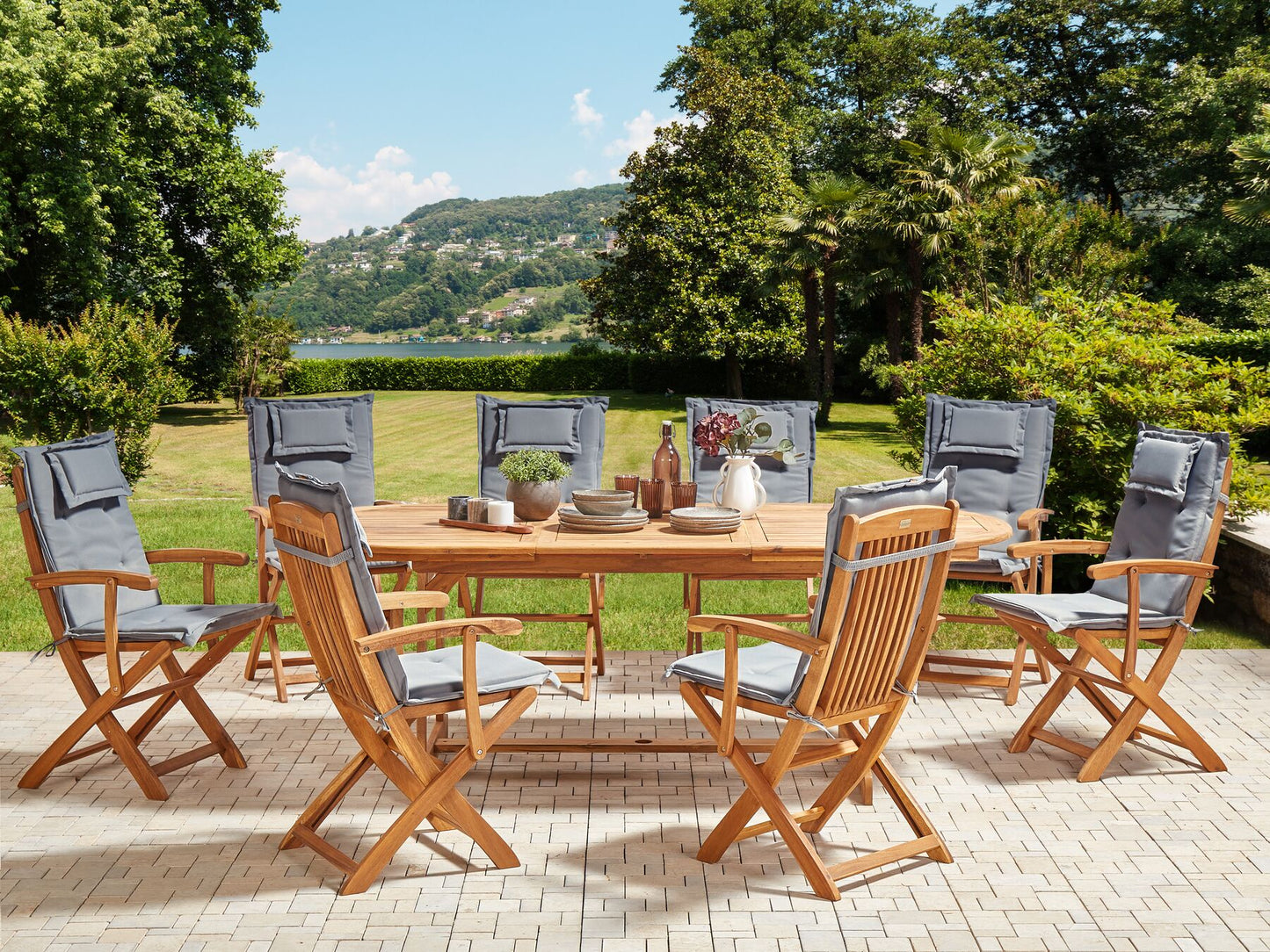 Garden Dining Set 8 Seater MAUI II with Cushions Acacia Wood Graphite Grey