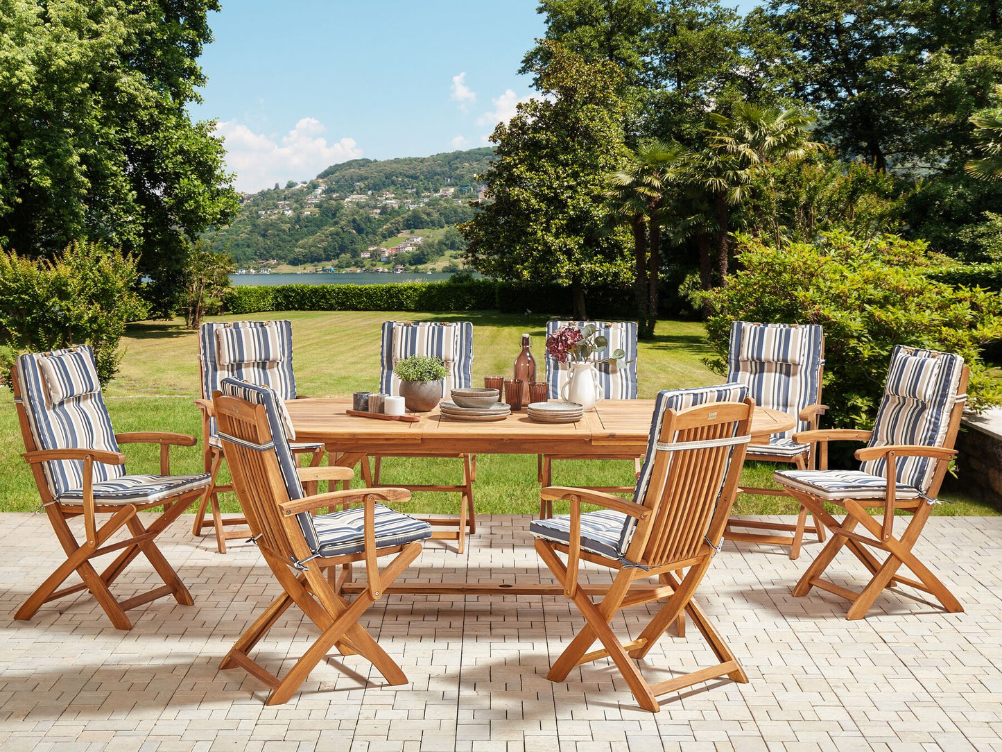 Garden Dining Set 8 Seater MAUI II with Cushions Acacia Wood Multicolour