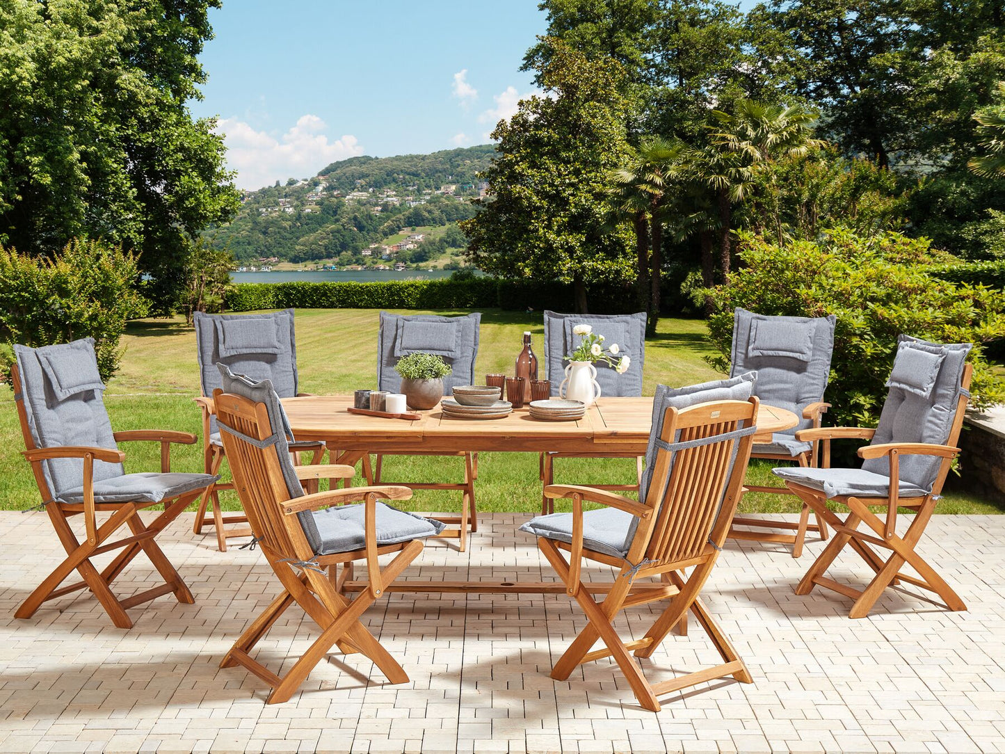 Garden Dining Set 8 Seater MAUI II with Cushions Acacia Wood Grey