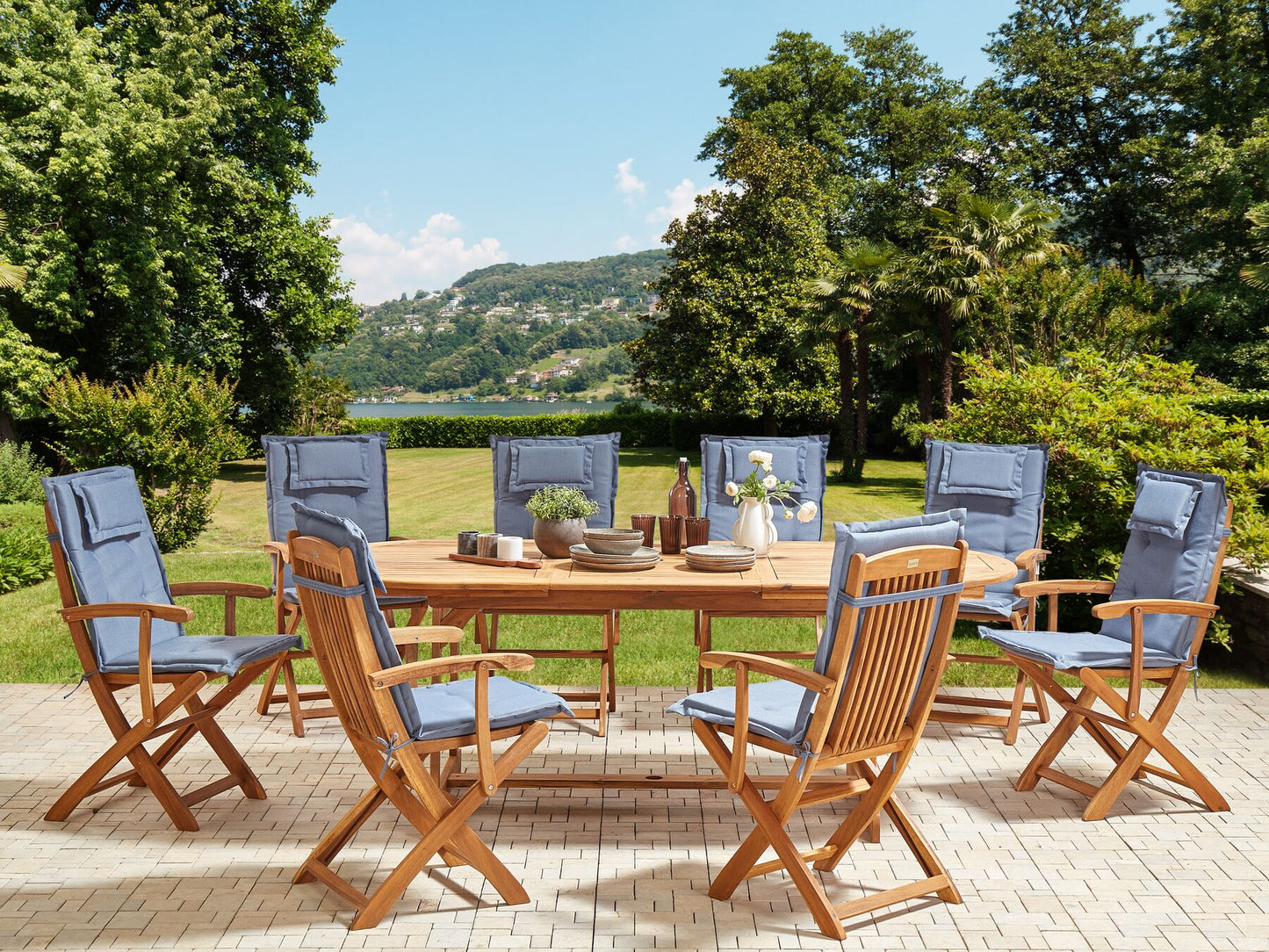 Garden Dining Set 8 Seater MAUI II with Cushions Acacia Wood Blue