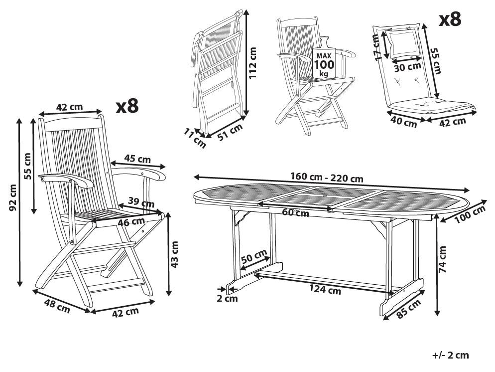 Garden Dining Set 8 Seater MAUI II with Cushions Acacia Wood Multicolour