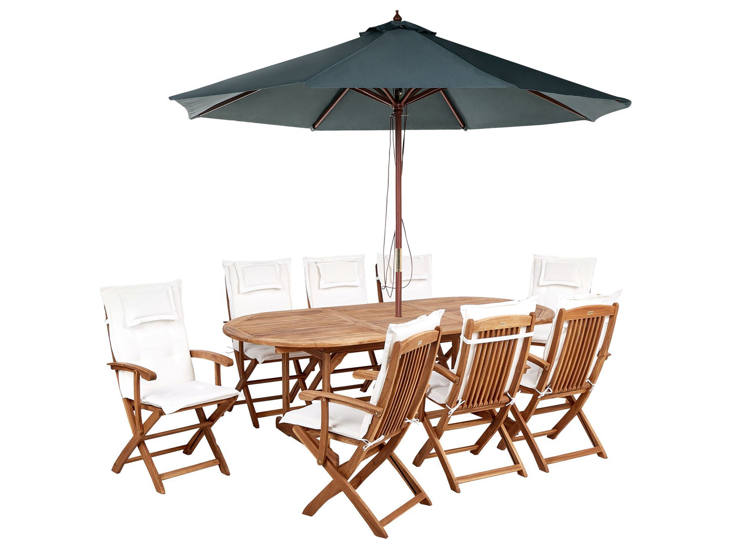 Garden Dining Set 8 Seater MAUI II with Parasol Acacia Wood Off-White