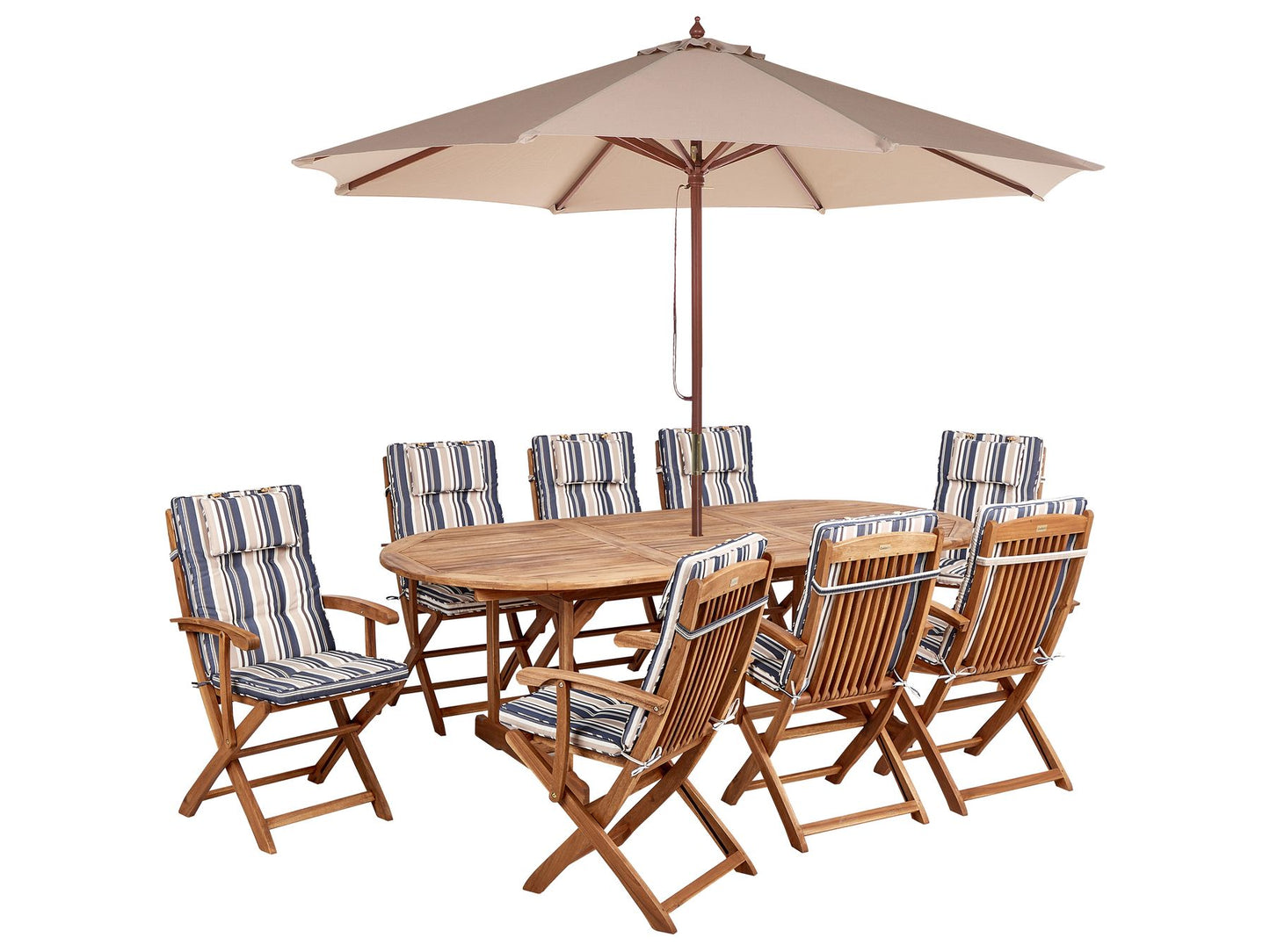 Garden Dining Set 8 Seater MAUI II with Parasol Acacia Wood Multicolour