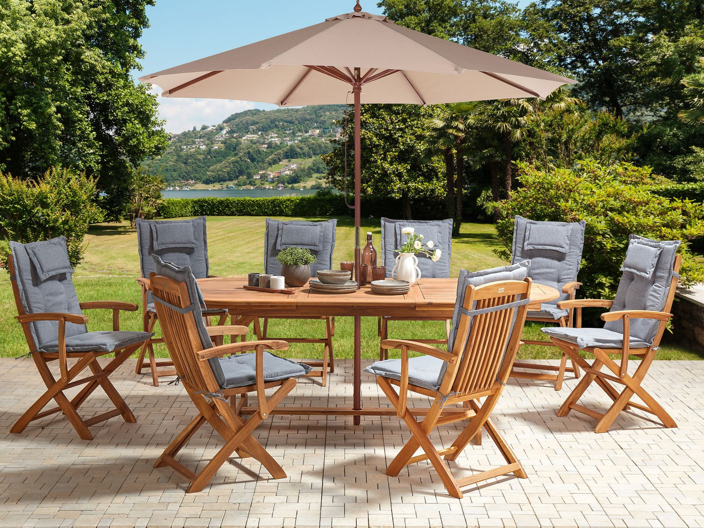 Garden Dining Set 8 Seater MAUI II with Parasol Acacia Wood Grey
