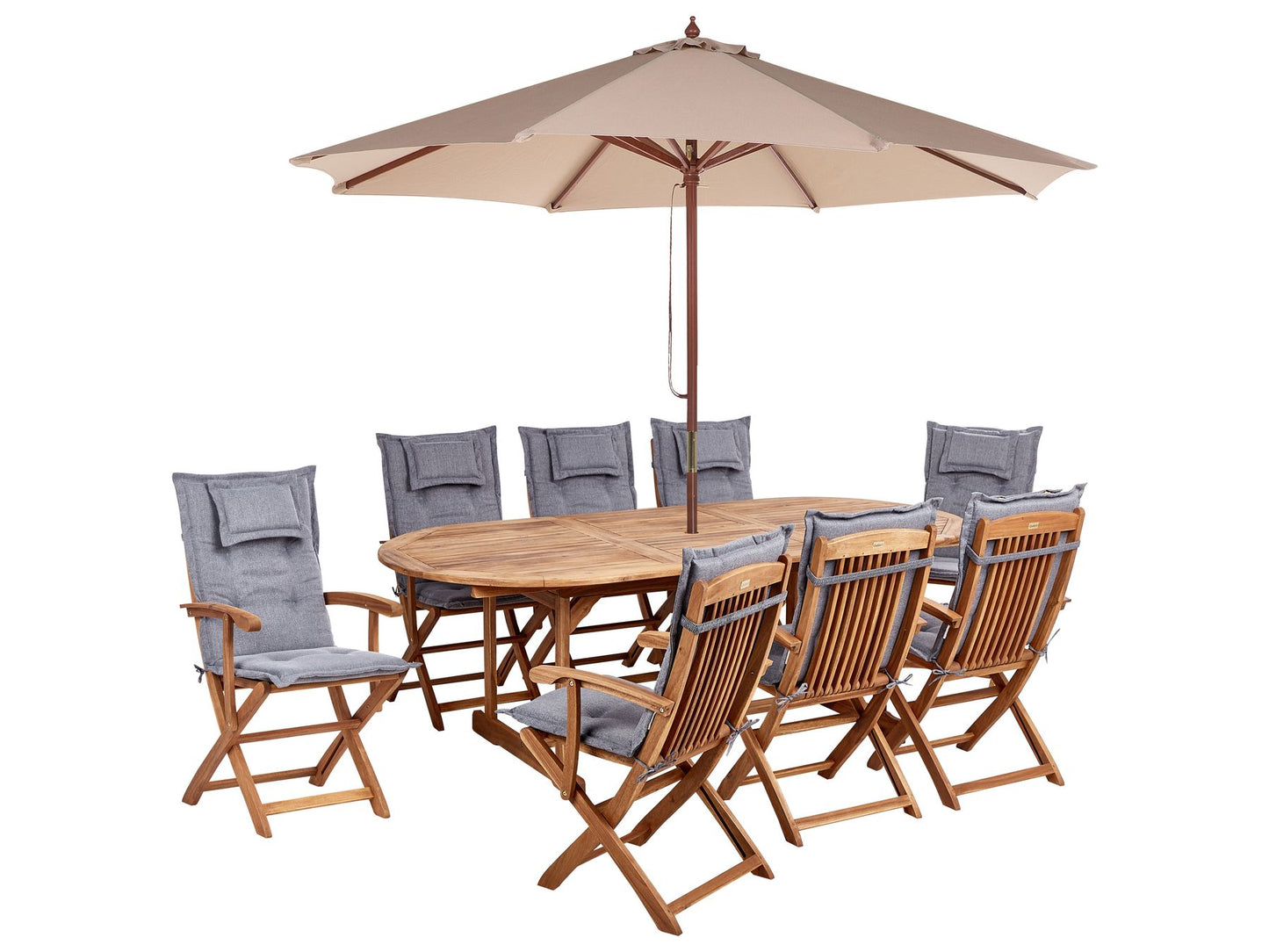 Garden Dining Set 8 Seater MAUI II with Parasol Acacia Wood Grey