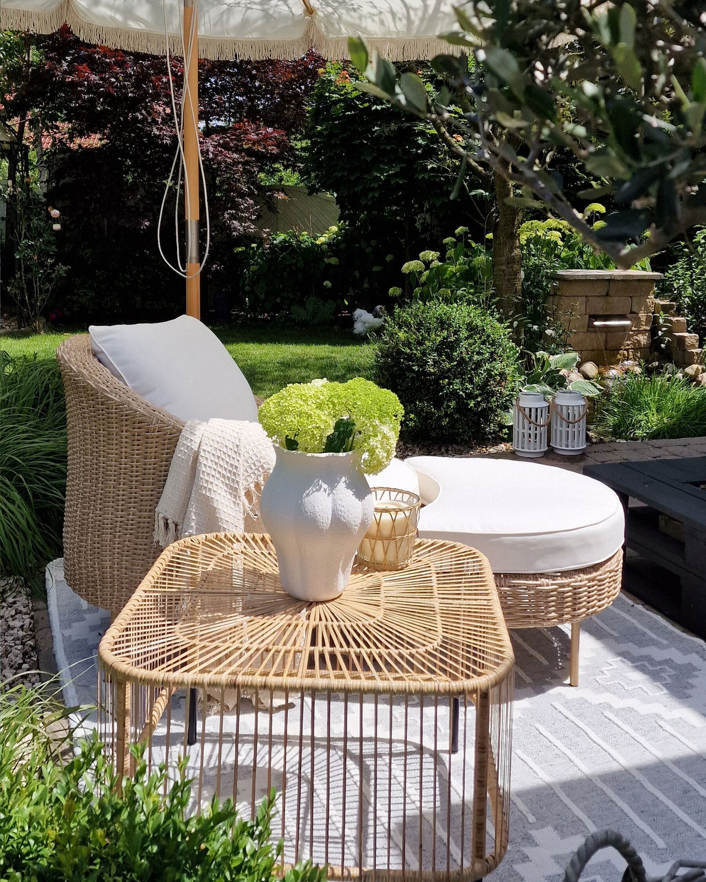 Garden Armchair with Ottoman ARCILLE PE Rattan Natural