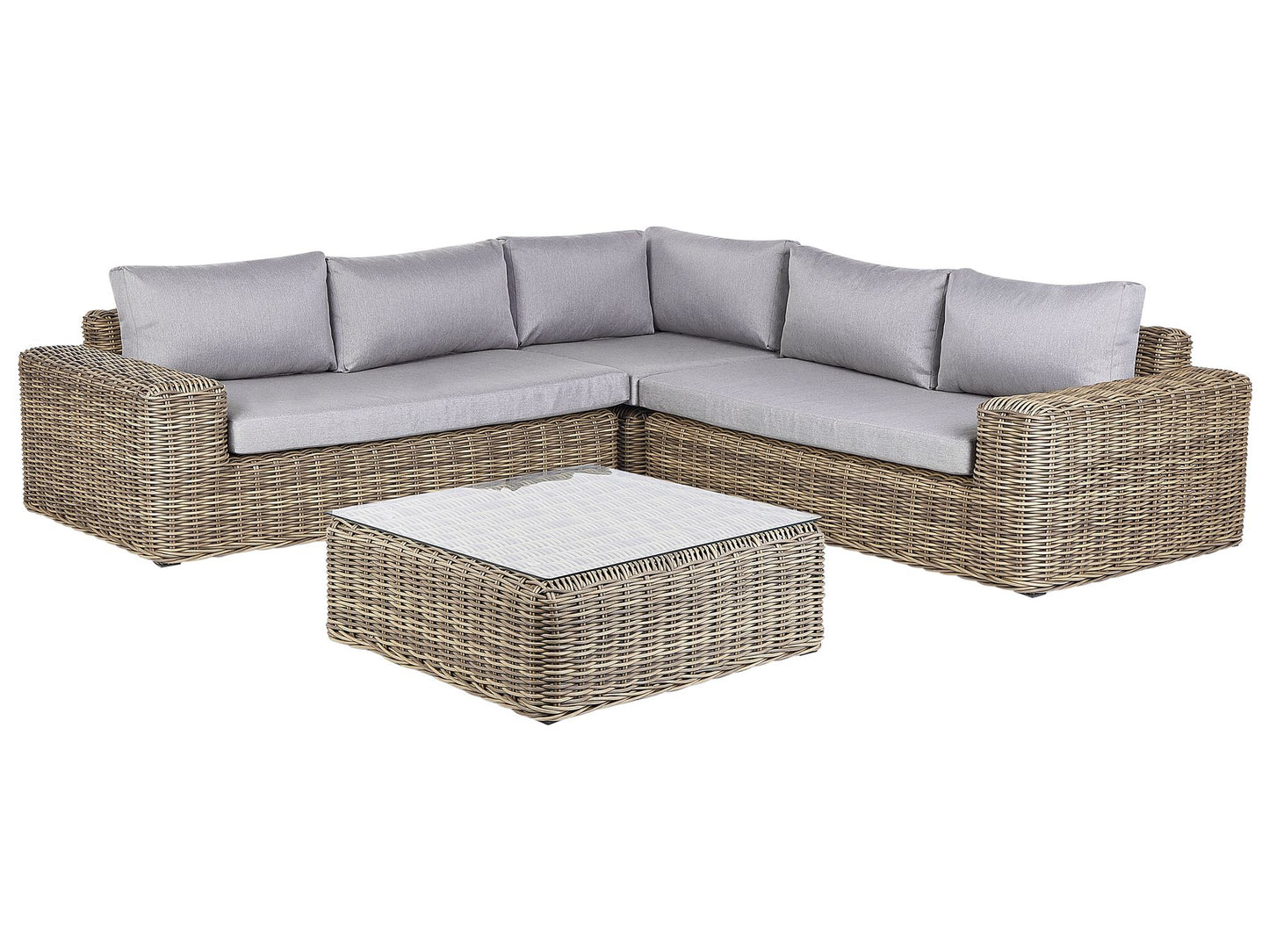 Garden Corner Sofa with Ottoman 6 Seater PALERMO Modular PE Rattan Light Brown