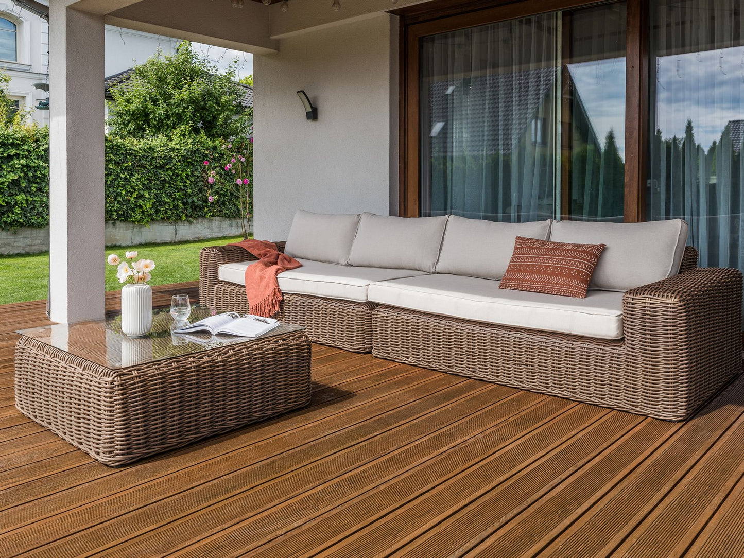 Garden Corner Sofa with Ottoman 6 Seater PALERMO Modular PE Rattan Brown