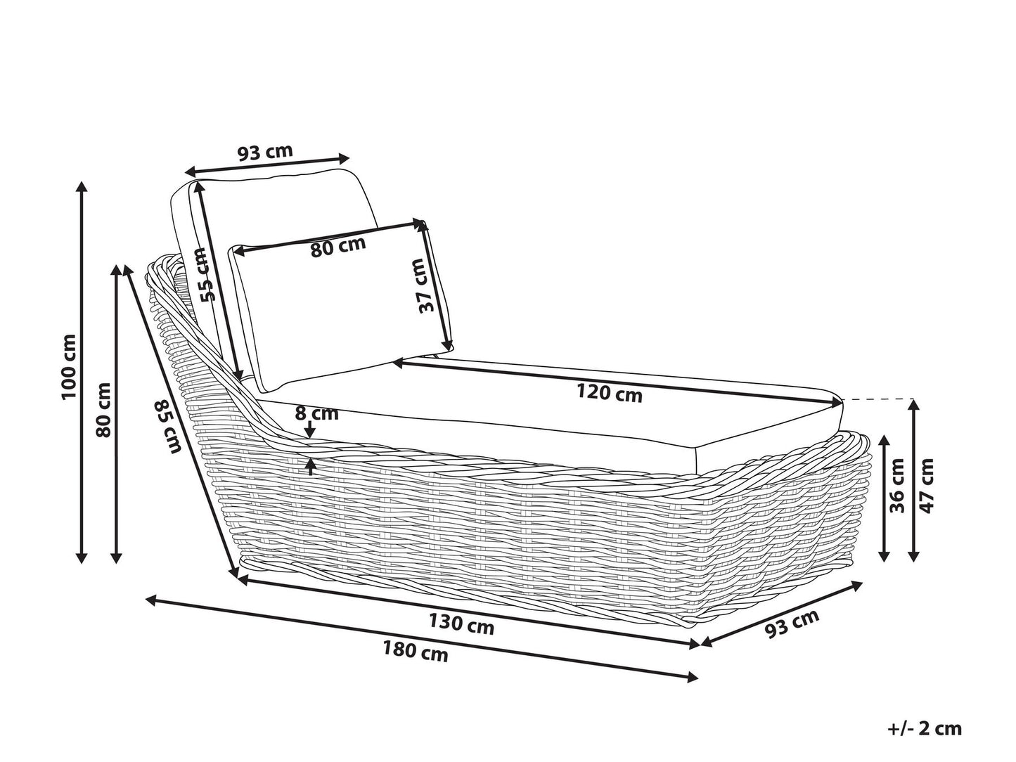 Rattan Sun Lounger with Cushion Taupe BELSITO