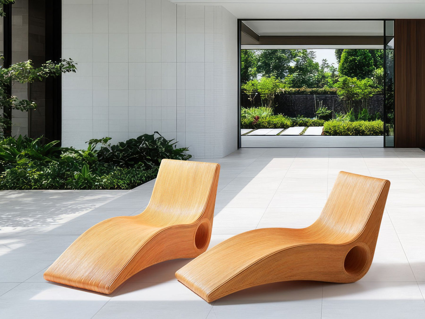 Rattan Sun Lounger Light Wood AIROLE