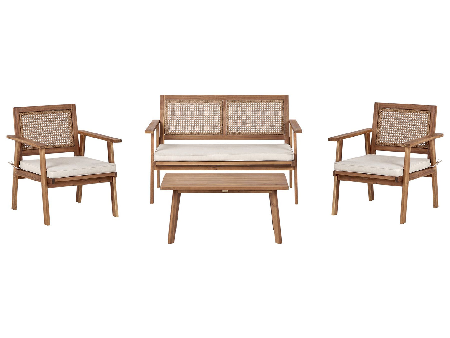 Garden Lounge Set with Table 4 Seater ARENELLA Certified Acacia Wood Light Beige