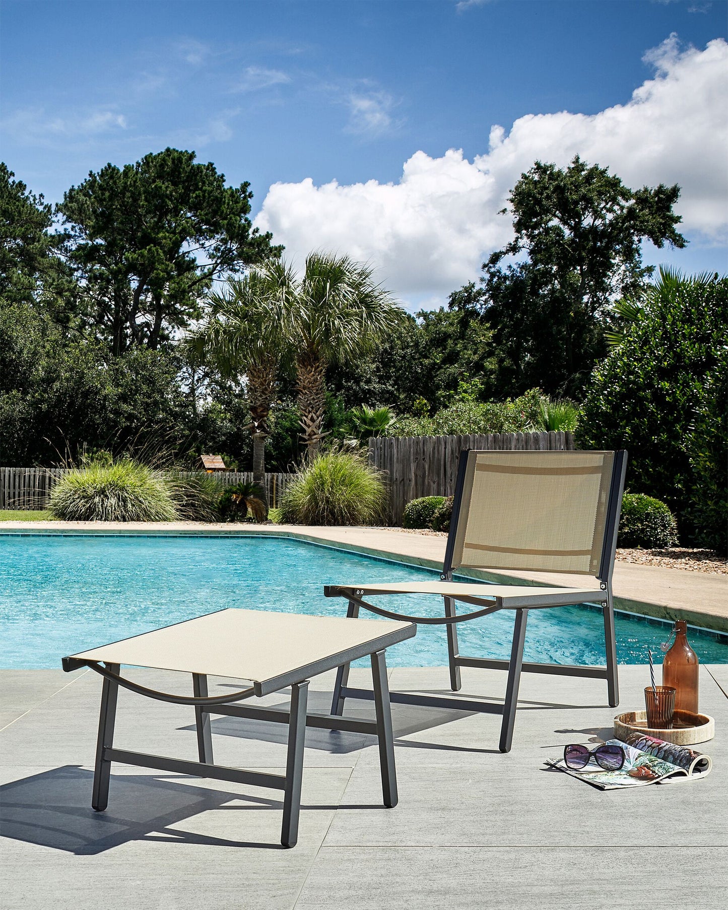 Garden Chair MARCEDDI with Footstool Metal Beige