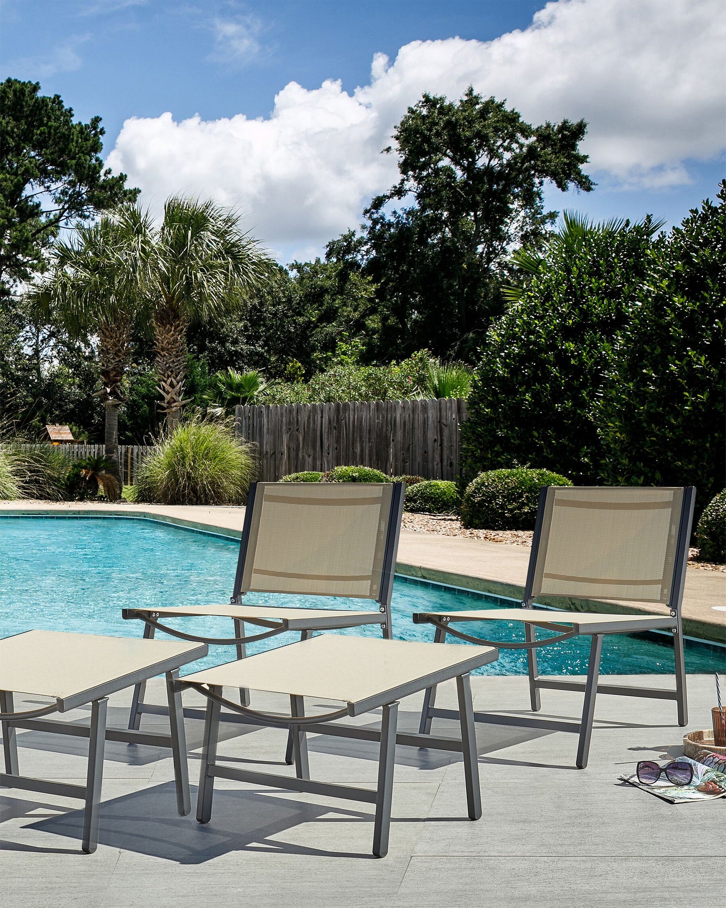 Set of 2 Garden Chairs MARCEDDI with Footstool Metal Beige