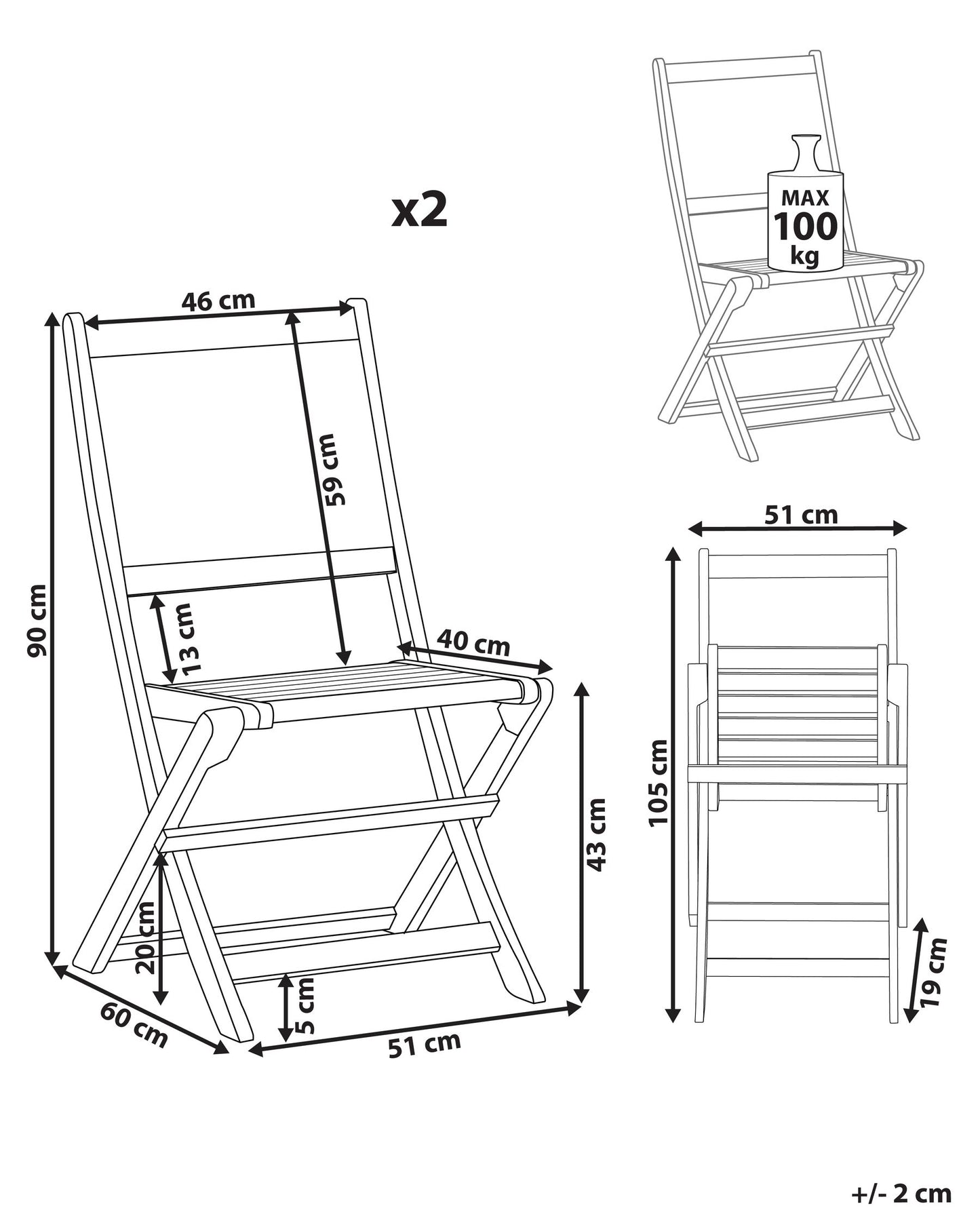 Set of 2 Garden Chairs PARAGGI Certified Acacia Wood Dark Brown