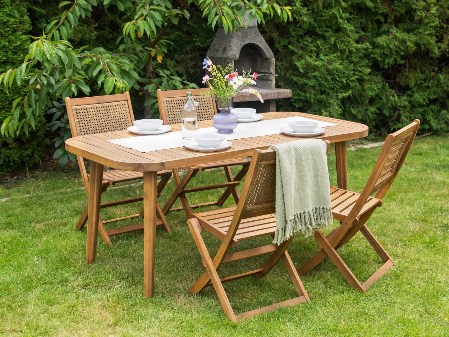 Garden Dining Set 4 Seater PARAGGI Certified Acacia Wood Dark Brown