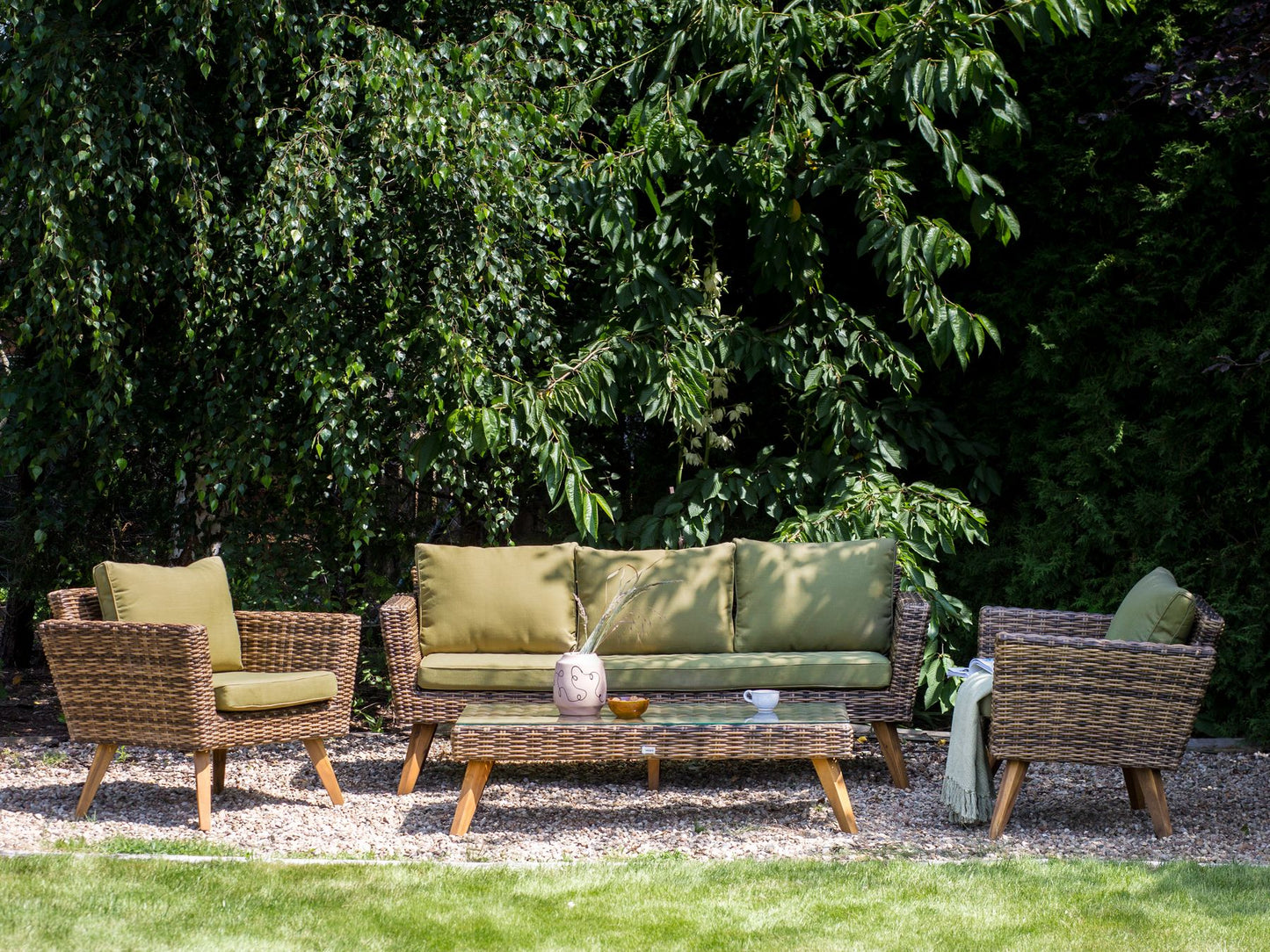 Garden Lounge Set with Table 5 Seater VITTORIA PE Rattan Olive Green