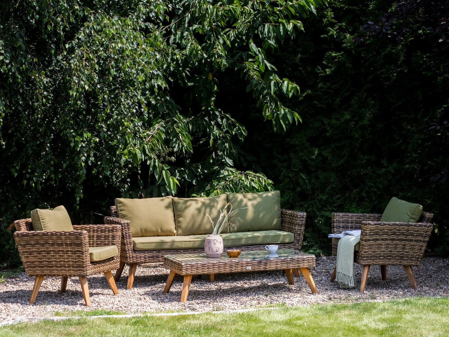 Garden Lounge Set with Table 5 Seater VITTORIA PE Rattan Olive Green