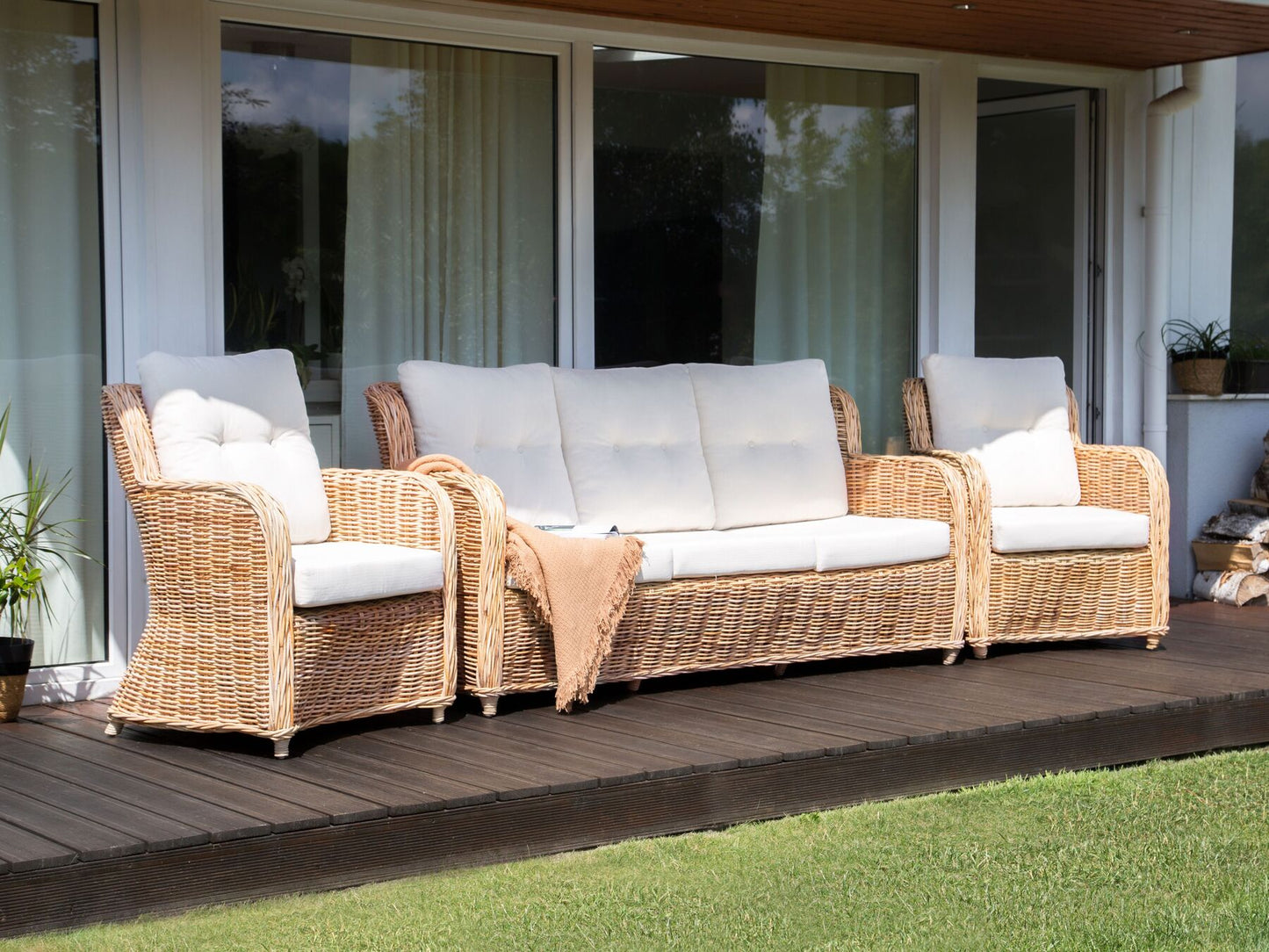 Garden Sofa Set 5 Seater ALESSANO Rattan Natural