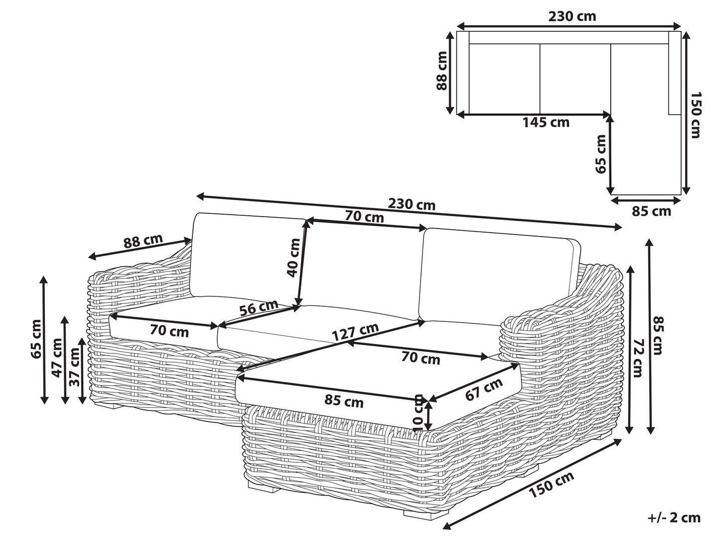 Garden Corner Sofa 3 Seater BRIATICO Left Hand Rattan Natural