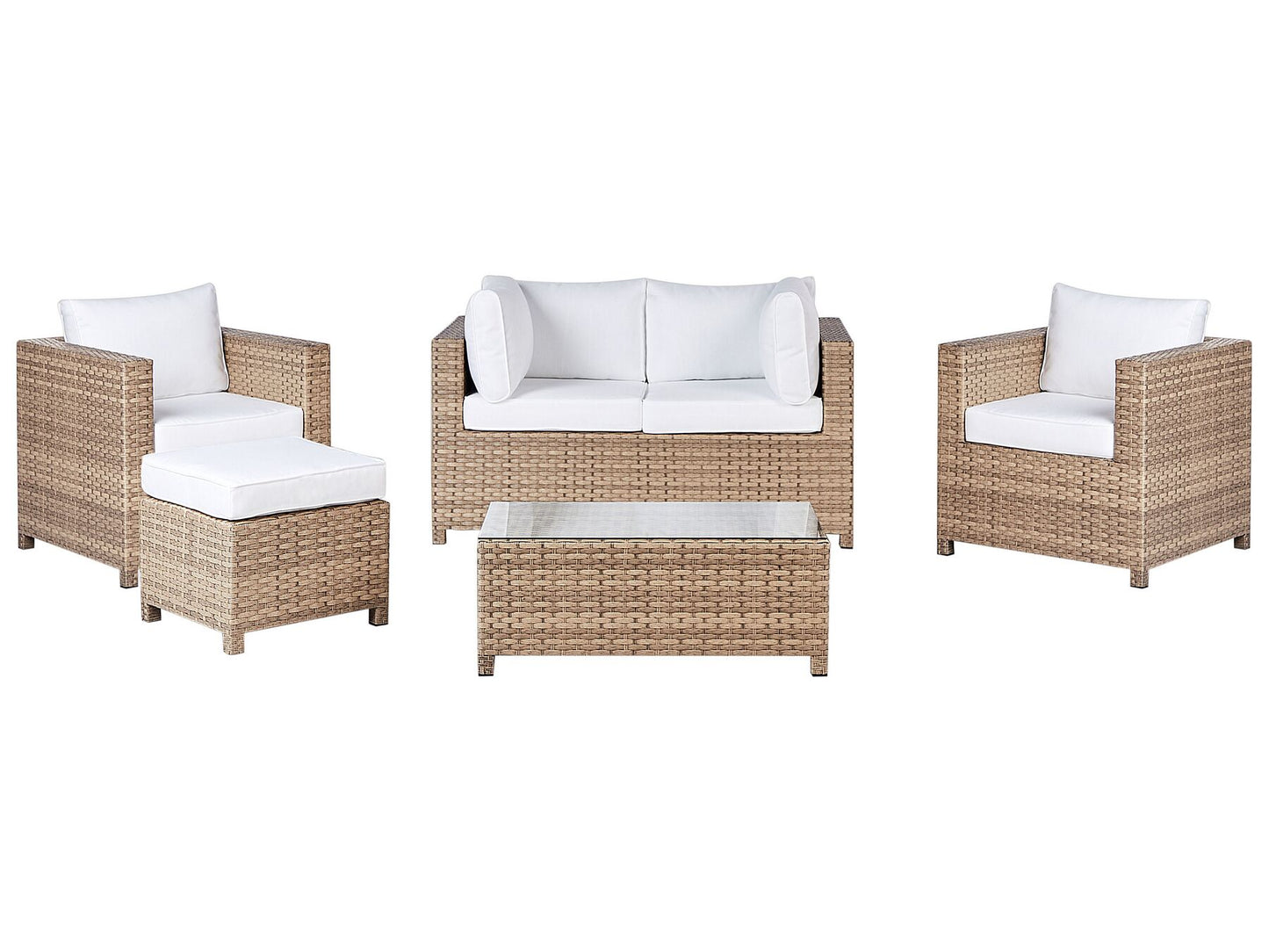 Garden Lounge Set with Table and Ottoman 4 Seater MILANO PE Rattan Off-White