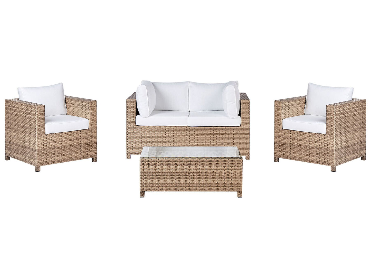 Garden Lounge Set with Table and Ottoman 4 Seater MILANO PE Rattan Off-White