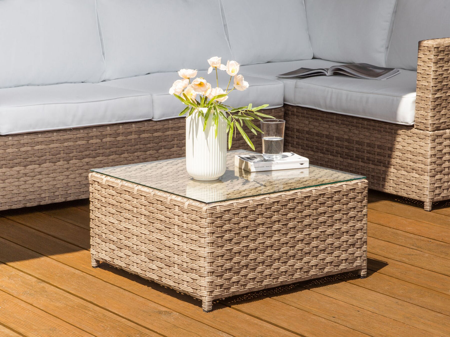 Garden Corner Sofa with Table 4 Seater Left Hand Rattan Off-White
