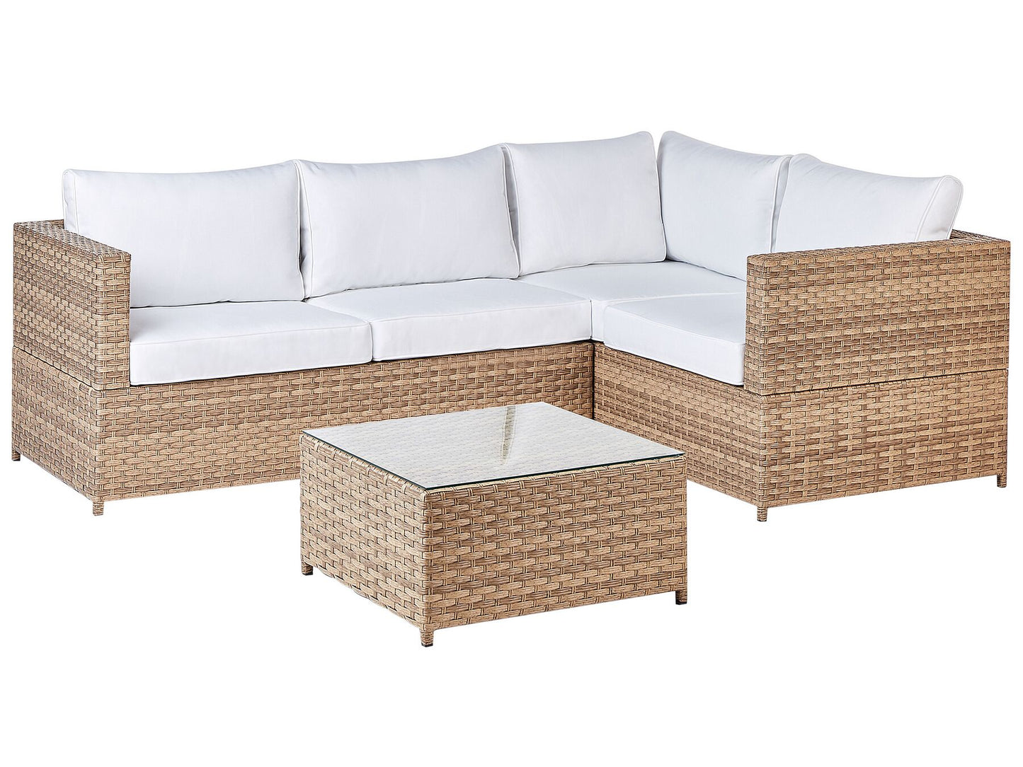 Garden Corner Sofa with Table 4 Seater Left Hand Rattan Off-White