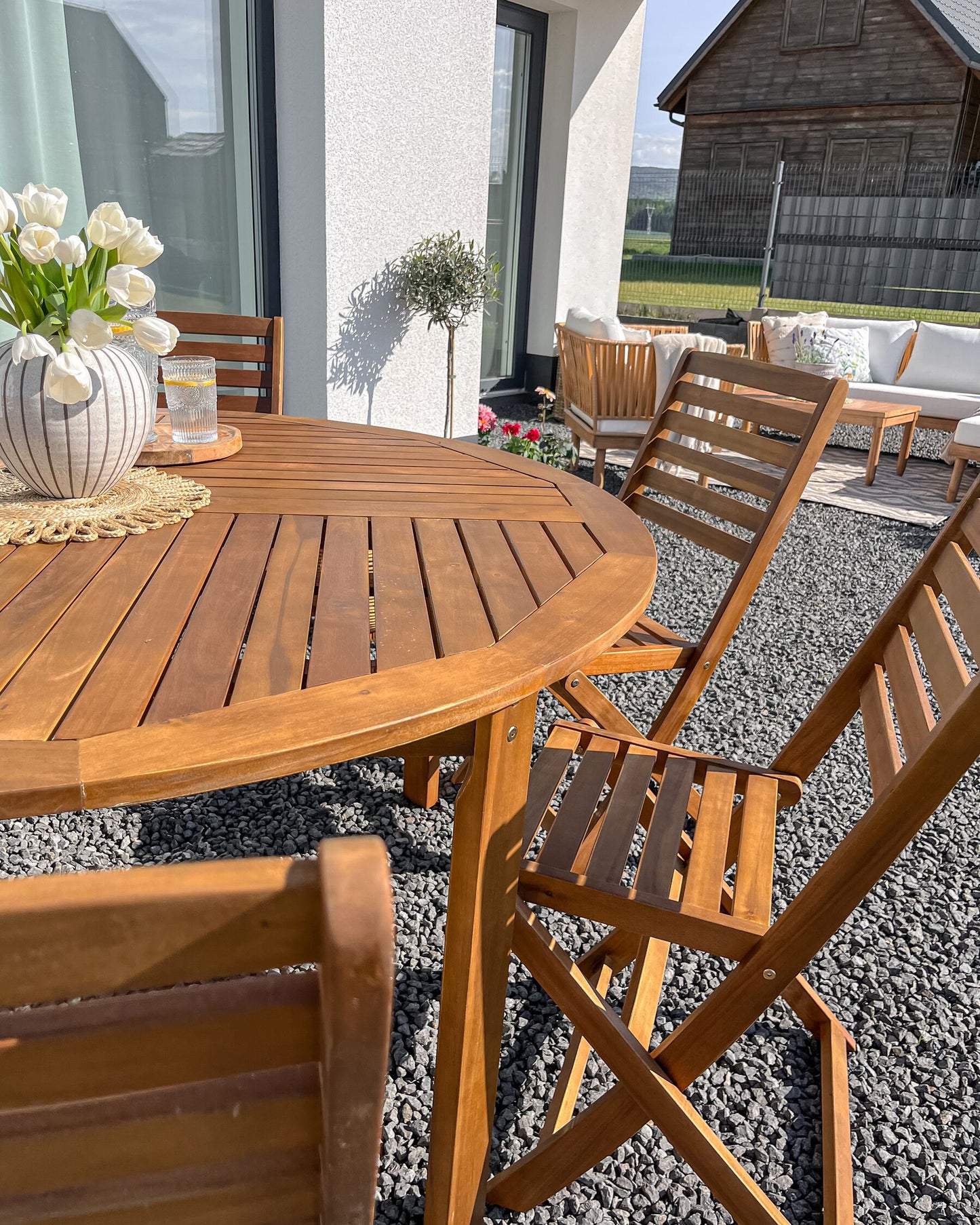 Garden Dining Set 6 Seater TOLVE Acacia Wood Brown