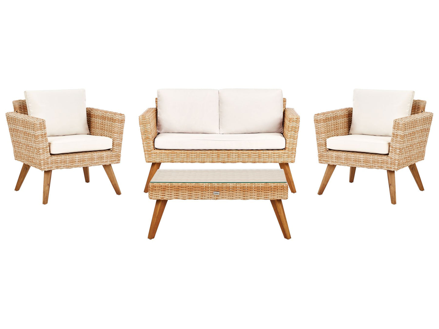 Garden Lounge Set with Table 4 Seater VITTORIA PE Rattan Off-White
