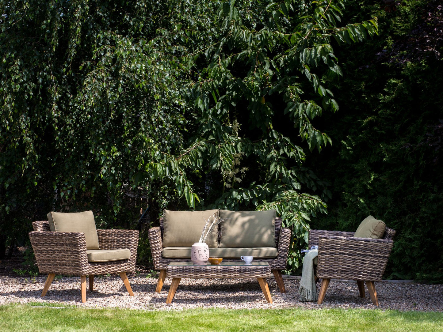 Garden Lounge Set with Table 4 Seater VITTORIA PE Rattan Olive Green