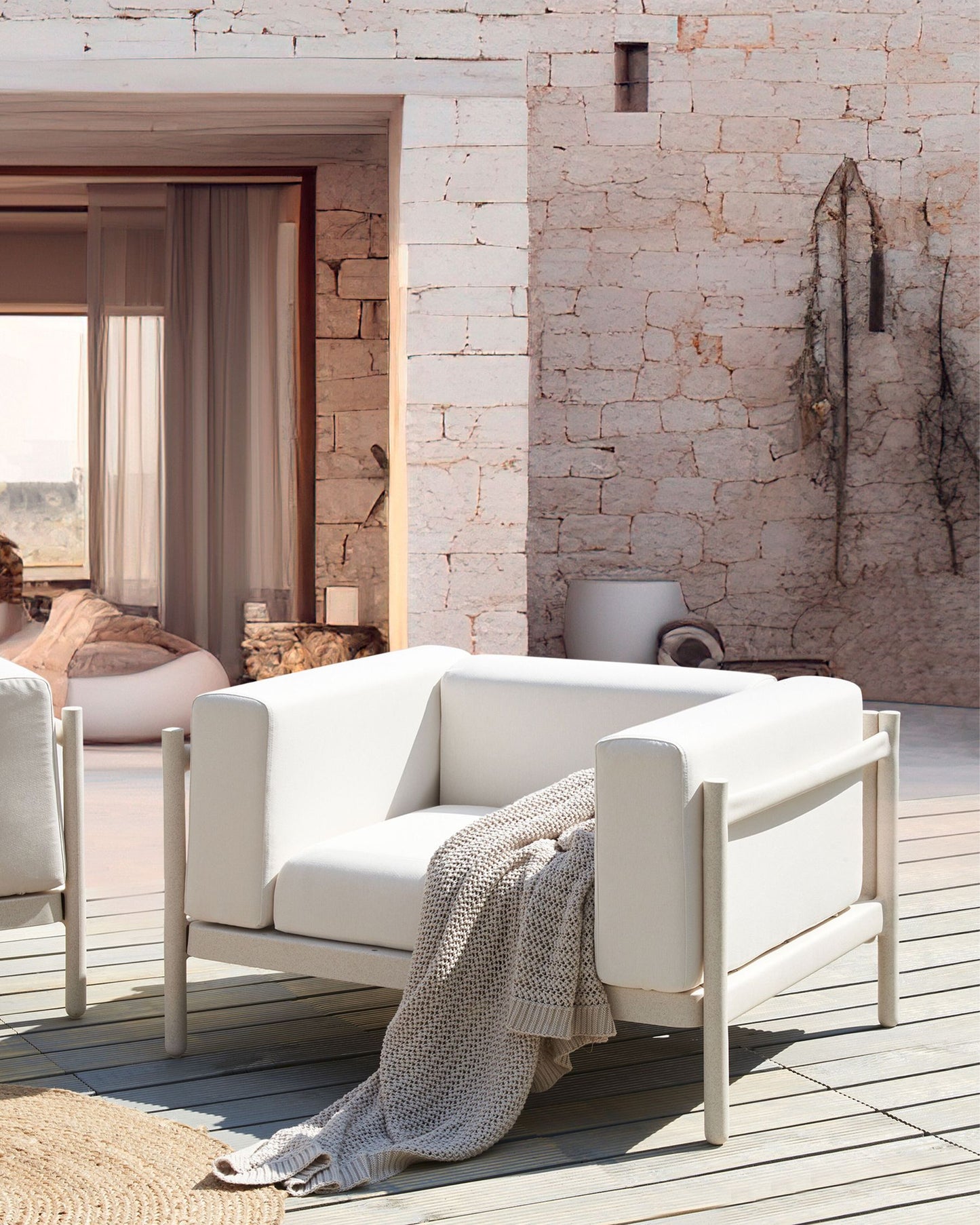Set of 2 Garden Armchairs FERRETTI Light Beige