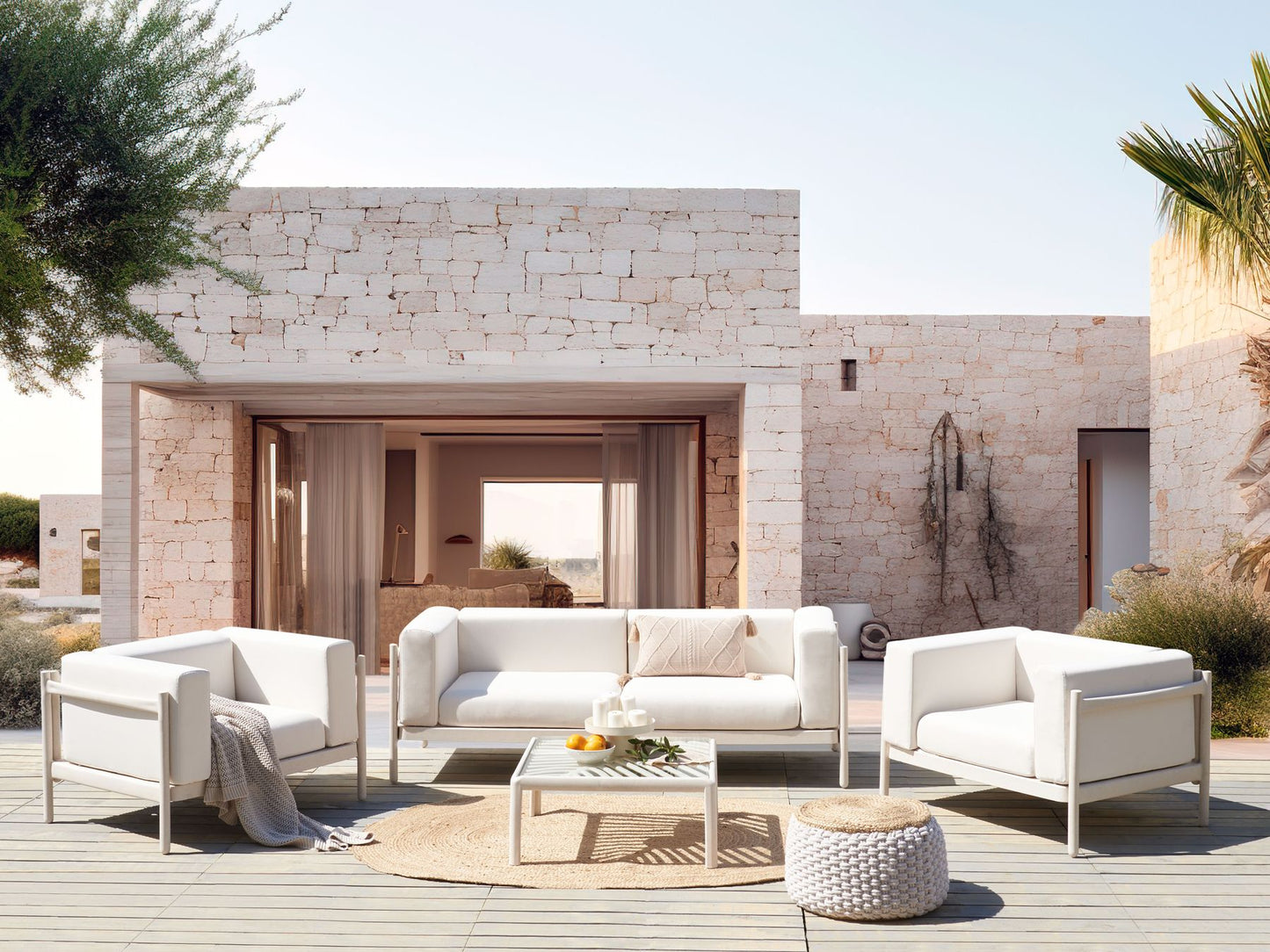 Garden Lounge Set with Table 4 Seater FERRETTI Light Beige