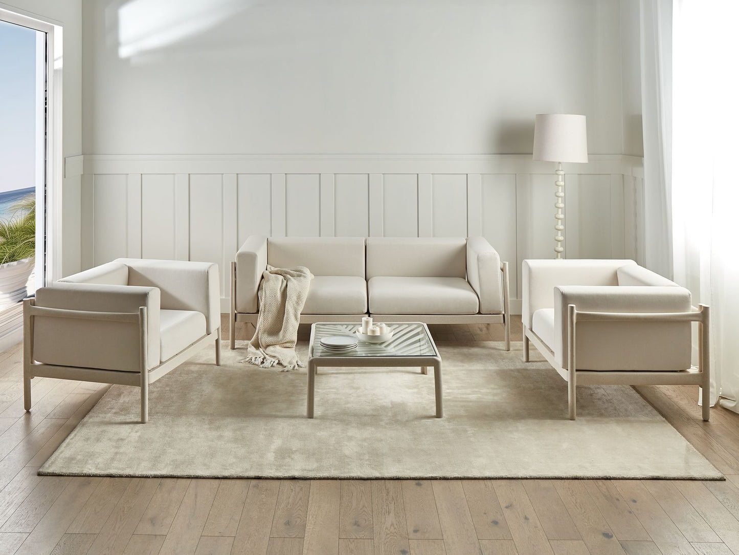 Garden Lounge Set with Table 4 Seater FERRETTI Light Beige