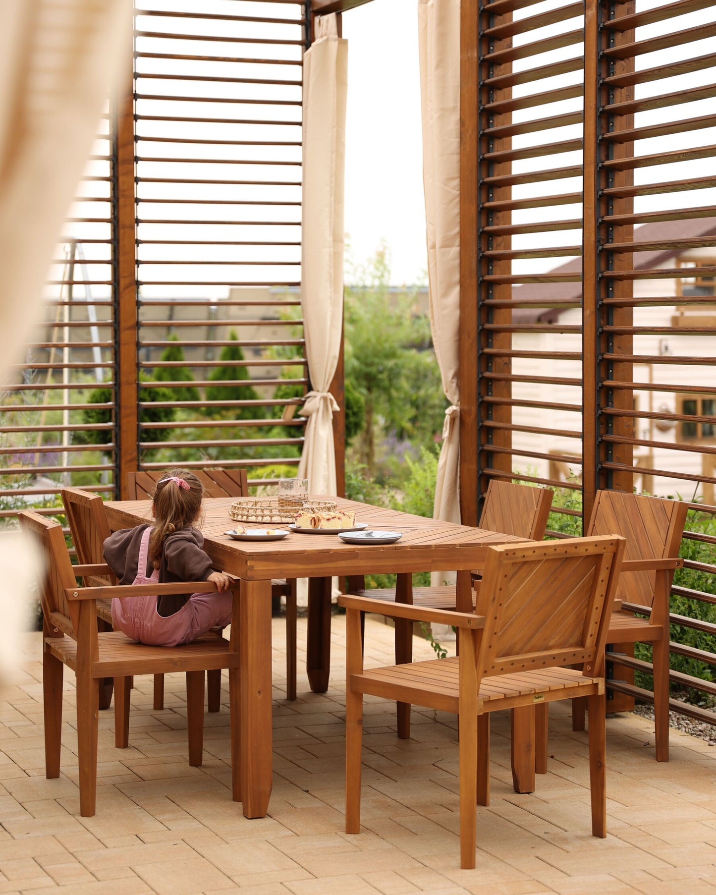Garden Dining Set 6 Seater BARATTI Acacia Wood Brown