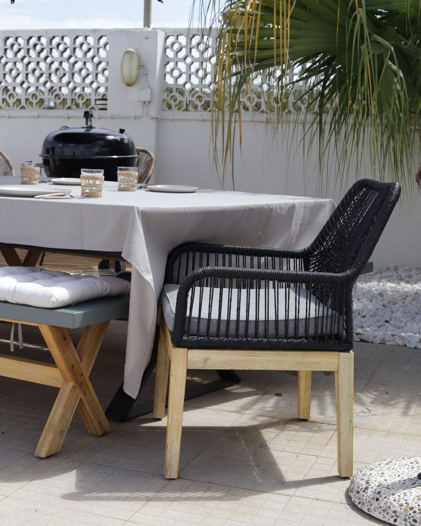 Garden Dining Set 6 Seater OLBIA with Cushions Concrete Black