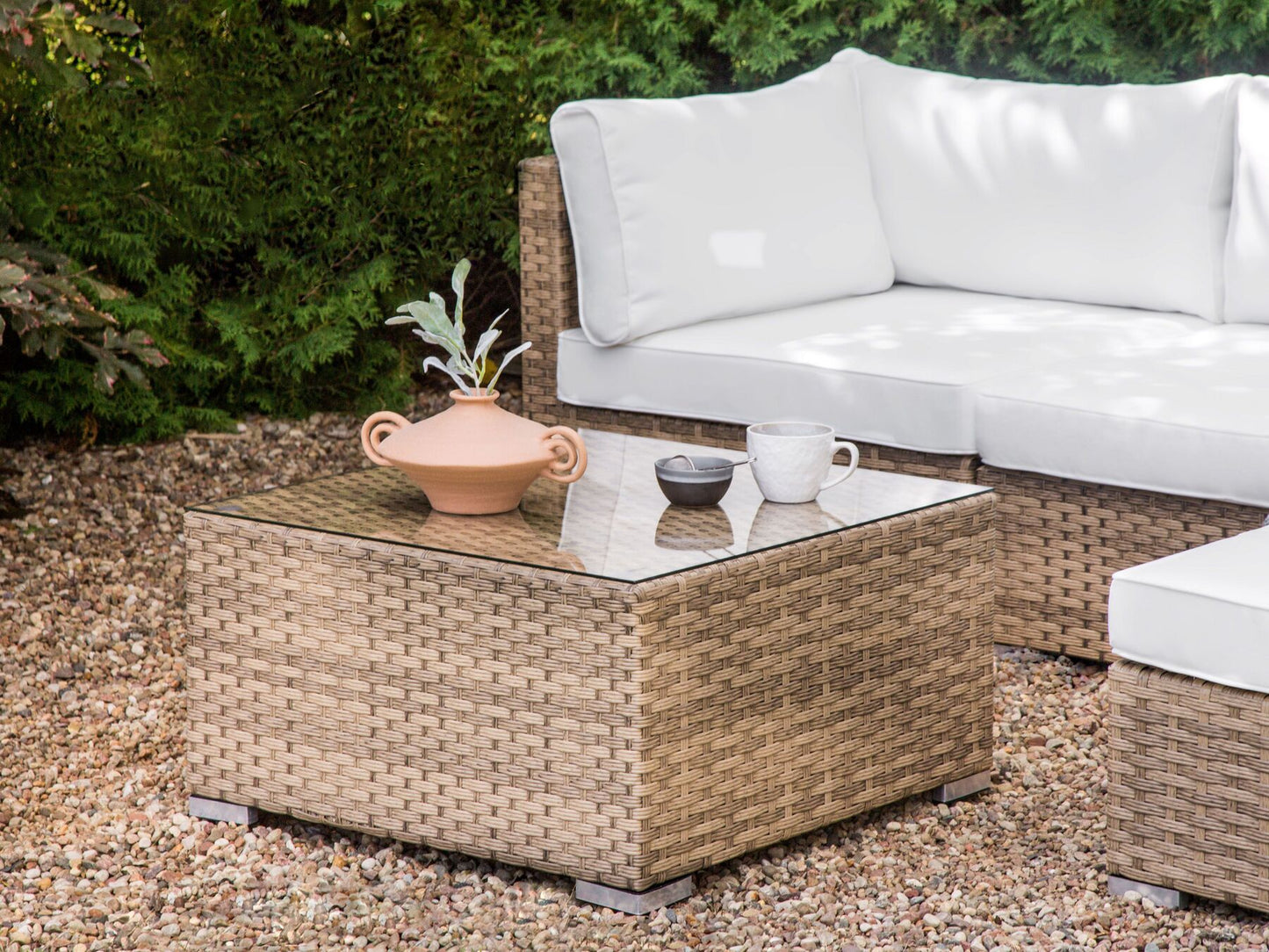 Garden Corner Sofa with Table 4 Seater SANO Left Hand Modular PE Rattan Natural