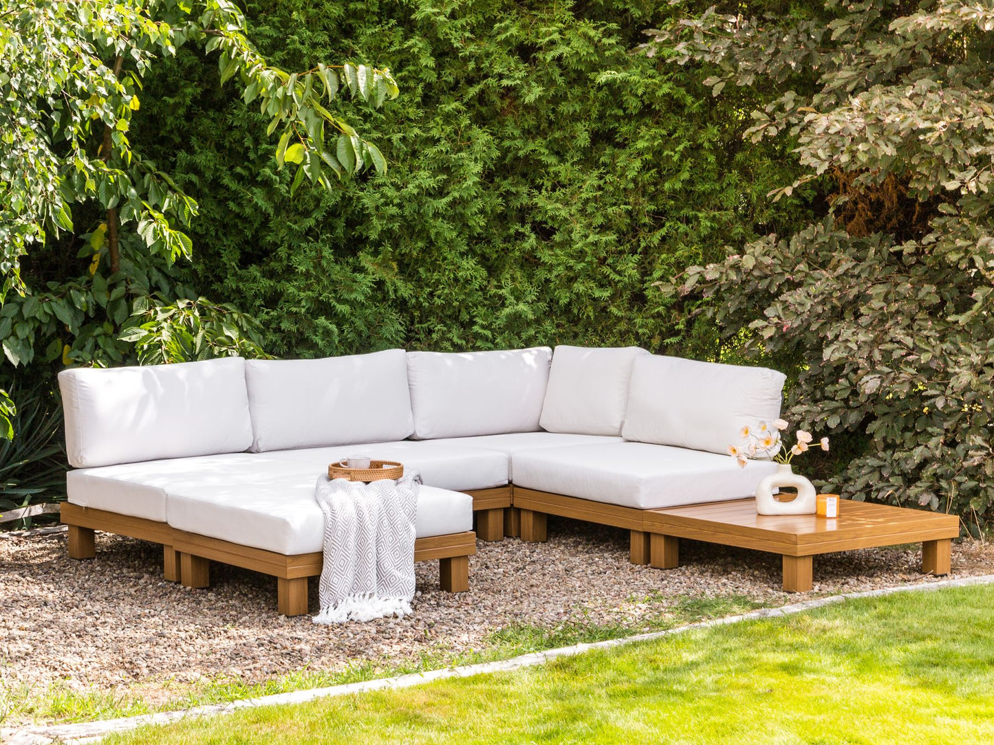 Garden Corner Sofa with Table 5 Seater SANZA Left Hand Modular Metal White
