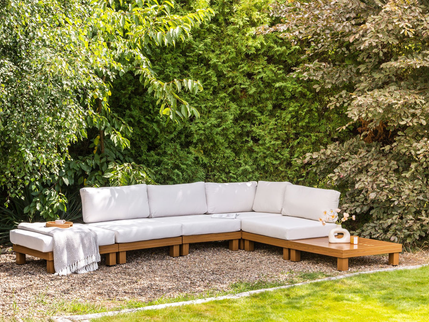 Garden Corner Sofa with Table 5 Seater SANZA Left Hand Modular Metal White