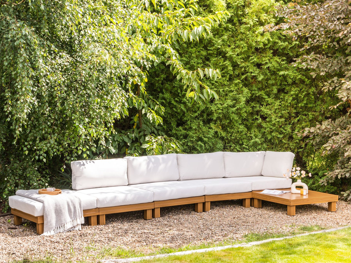 Garden Corner Sofa with Table 5 Seater SANZA Left Hand Modular Metal White