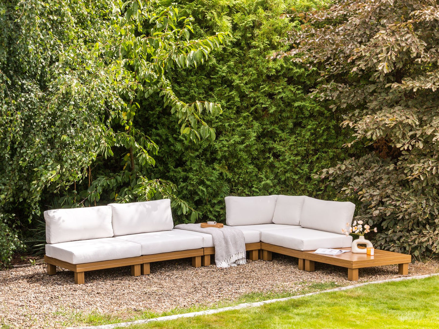 Garden Corner Sofa with Table 5 Seater SANZA Left Hand Modular Metal White