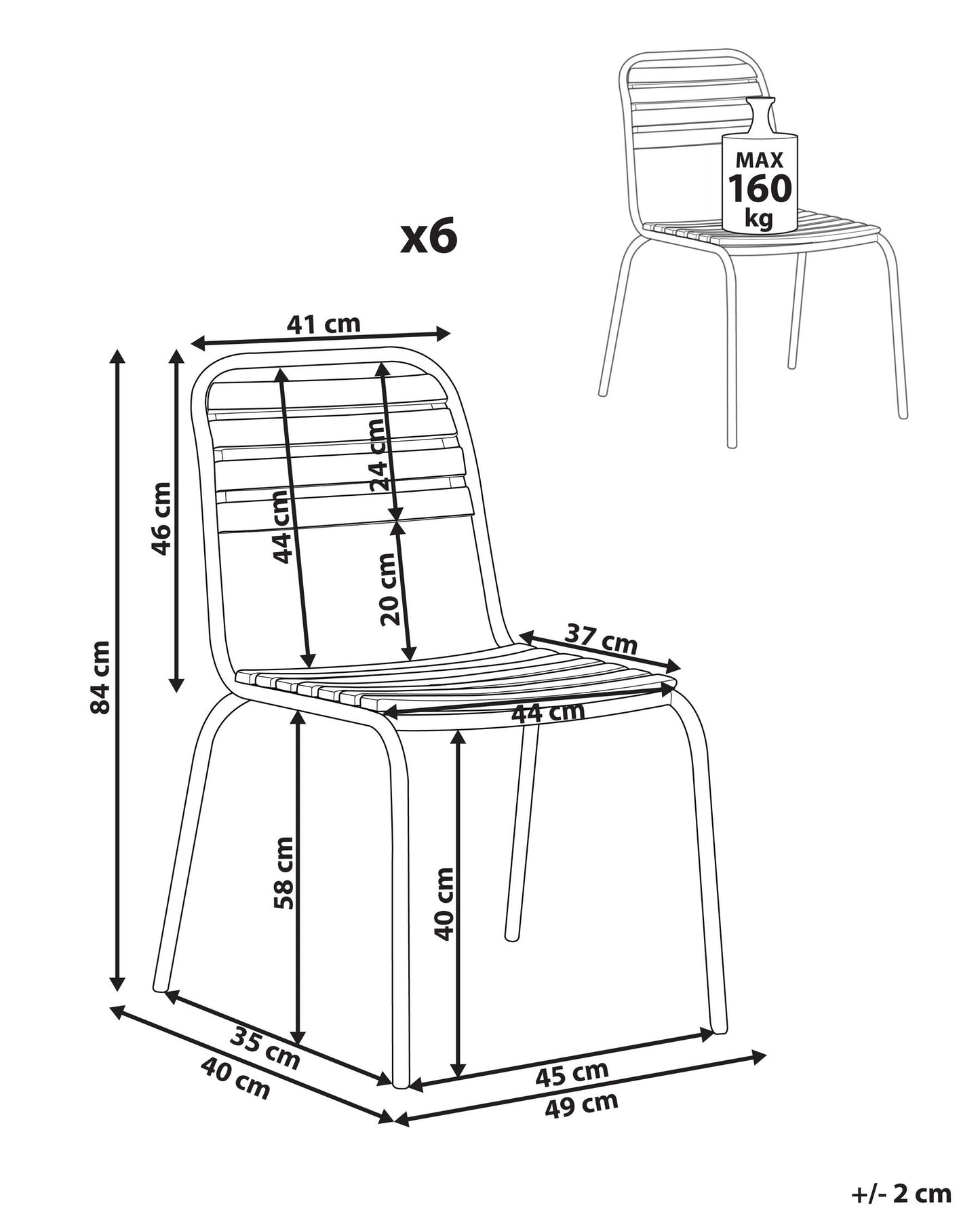 Set of 6 Garden Chairs VALLESE Acacia Wood Brown
