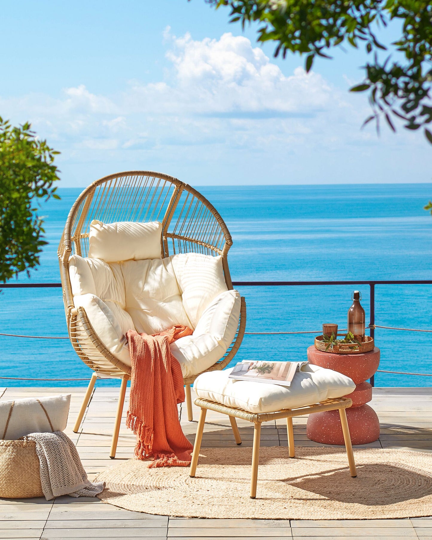 Garden Chair MURANO with Footstool PE Rattan Natural
