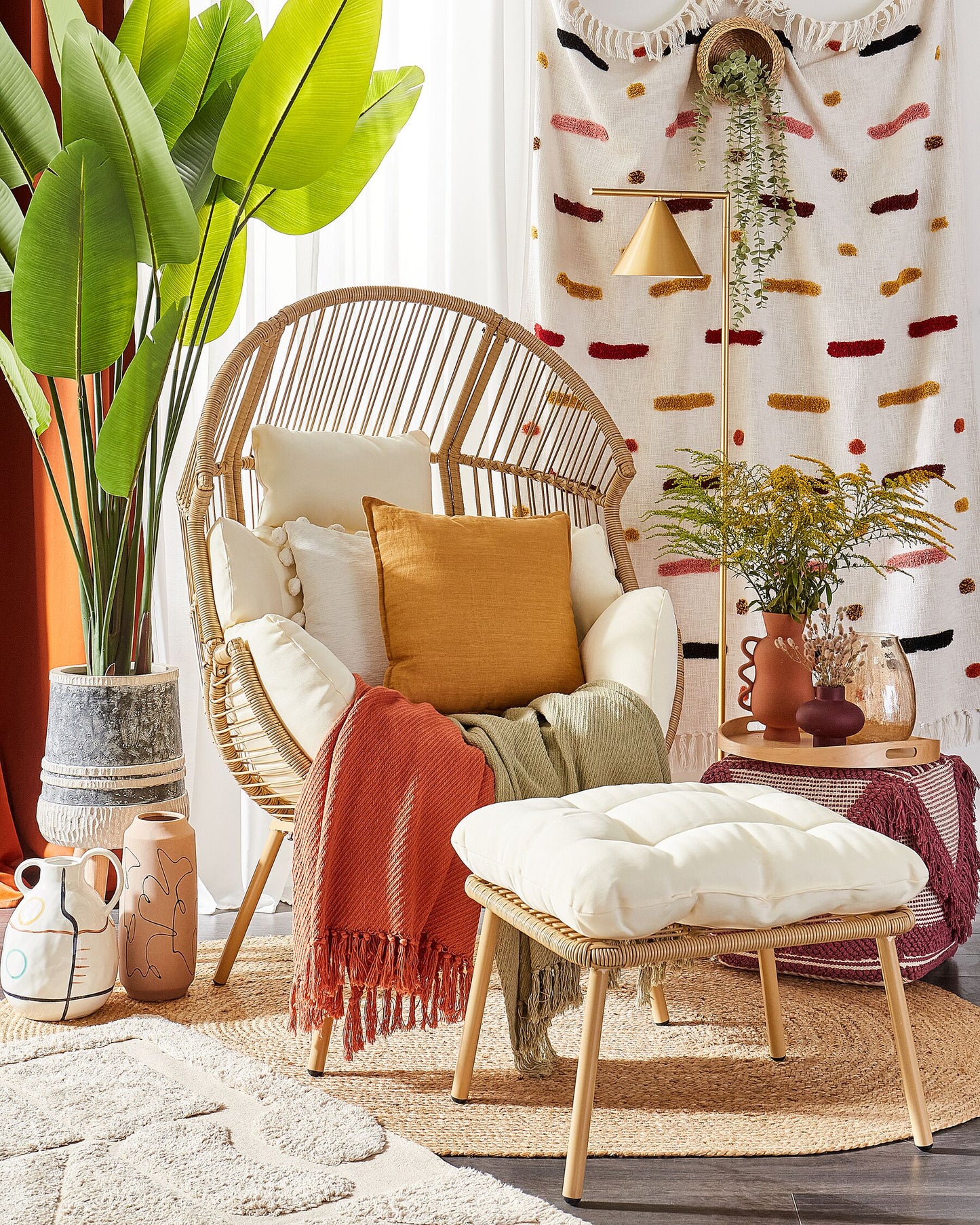 PE Rattan Garden Chair with Footstool Natural MURANO