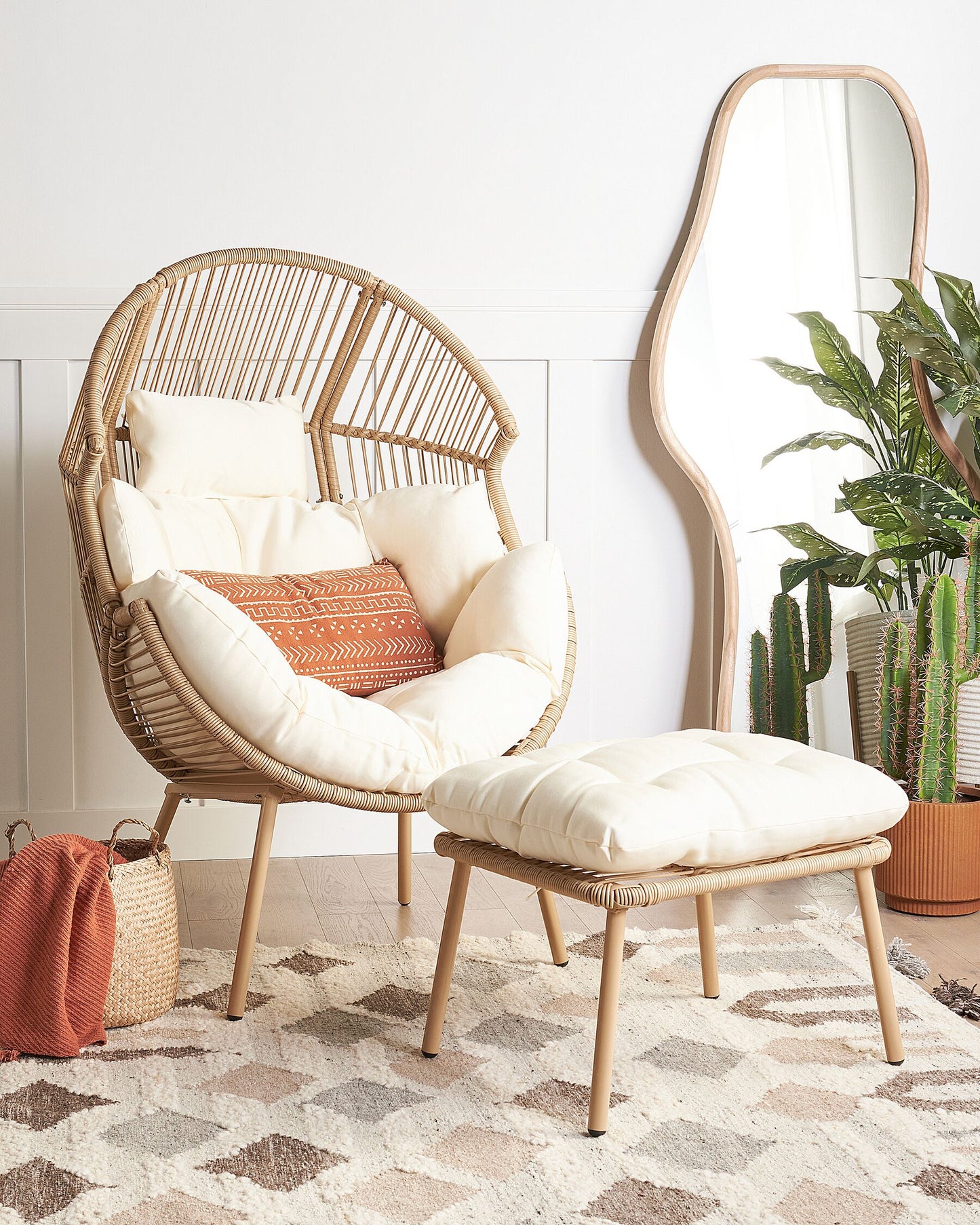 Garden Chair MURANO with Footstool PE Rattan Natural