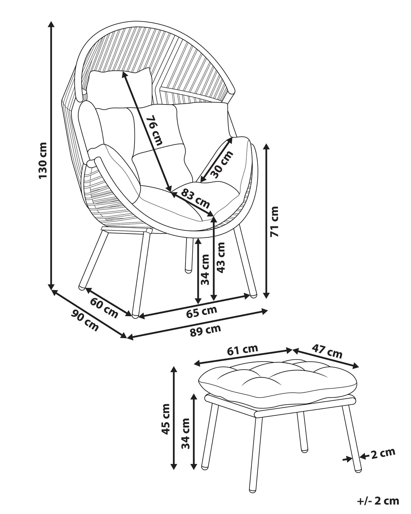 Garden Chair MURANO with Footstool PE Rattan Natural