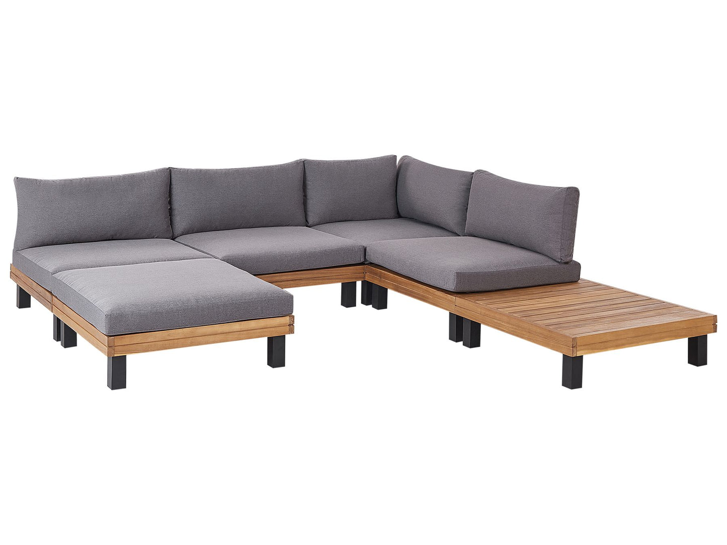 Garden Corner Sofa with Table 5 Seater FRAZZANO Modular Certified Acacia Wood Grey
