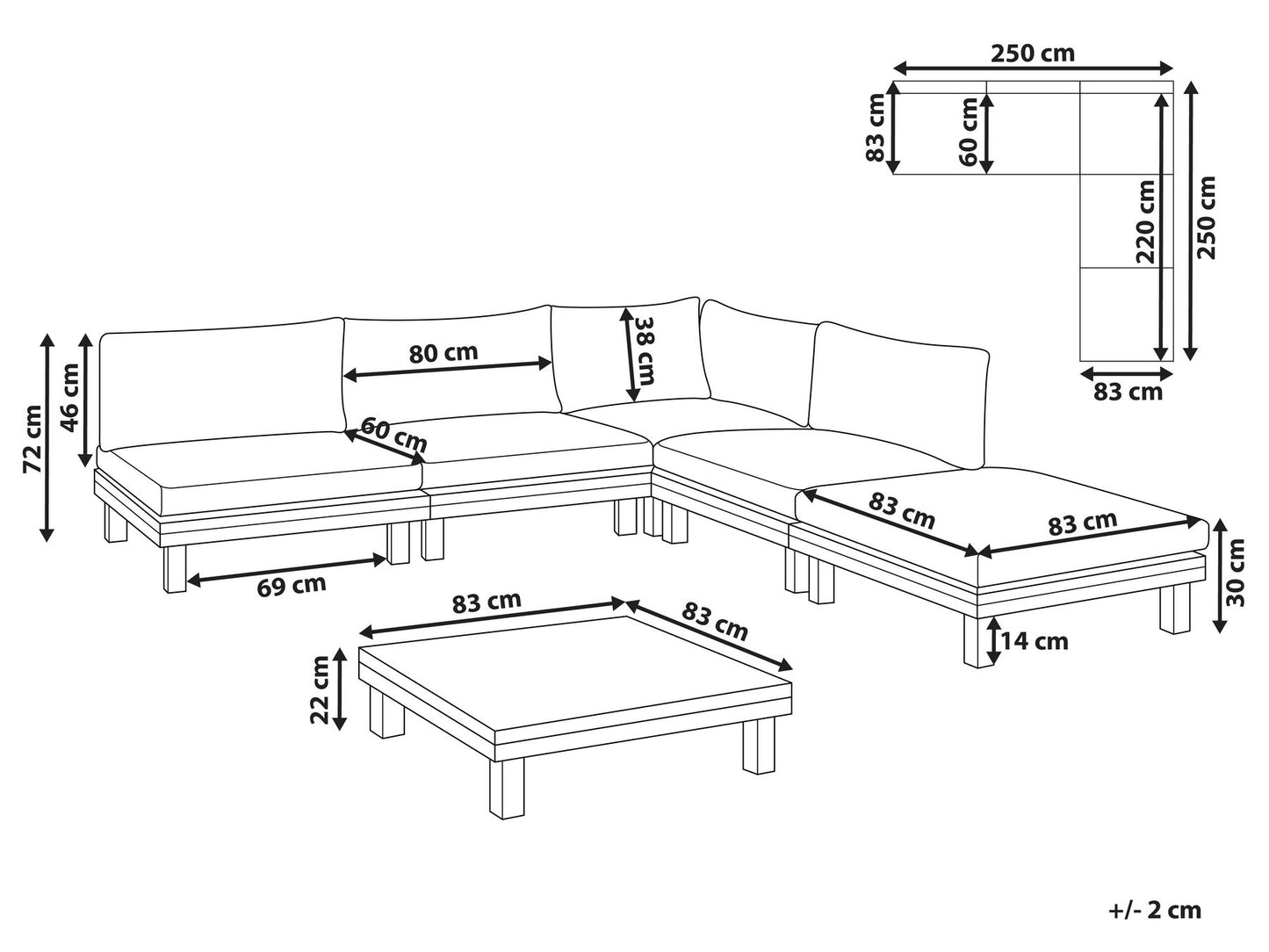 Garden Corner Sofa with Table 5 Seater FRAZZANO Modular Certified Acacia Wood Grey