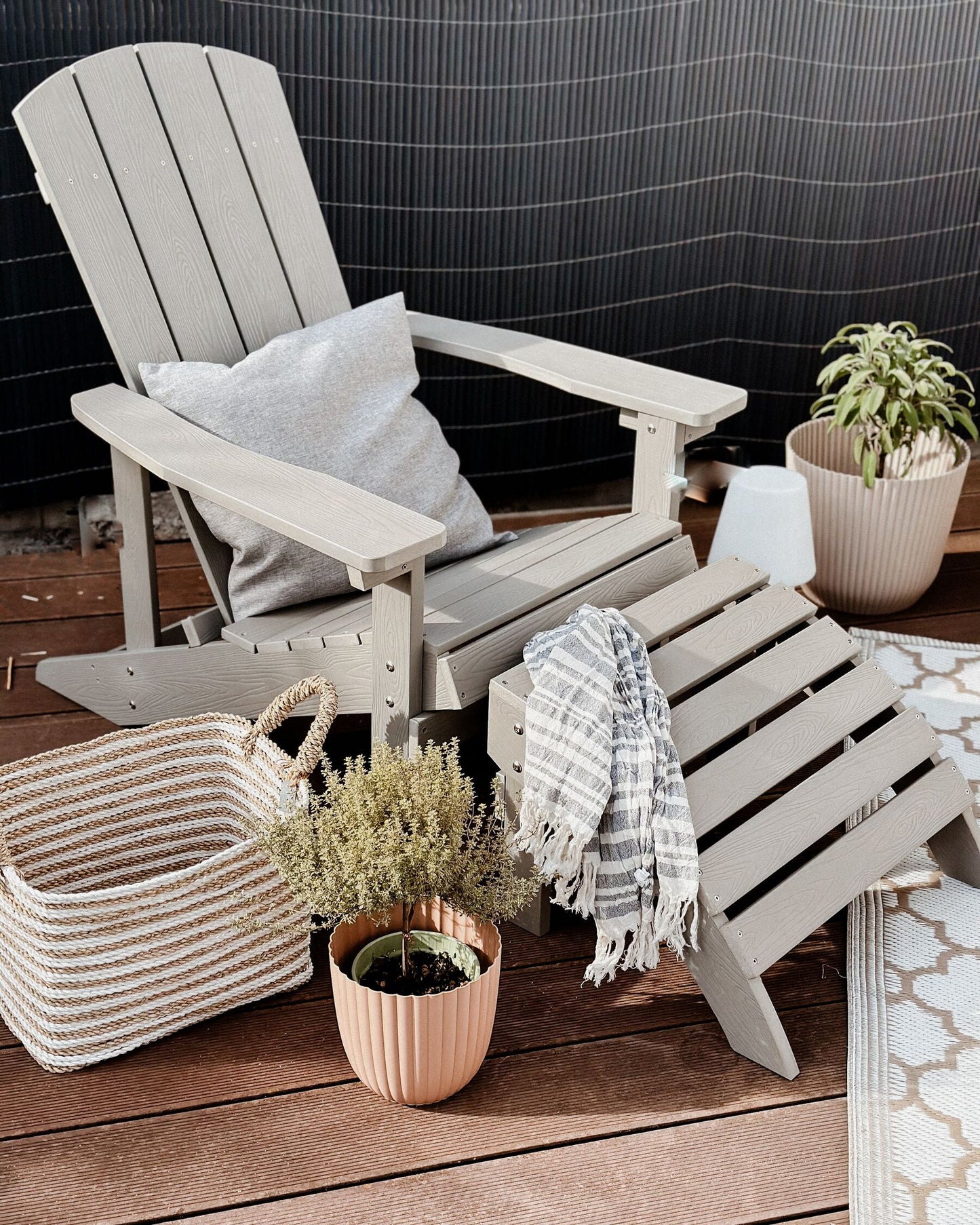 Garden Footstool ADIRONDACK Light Grey