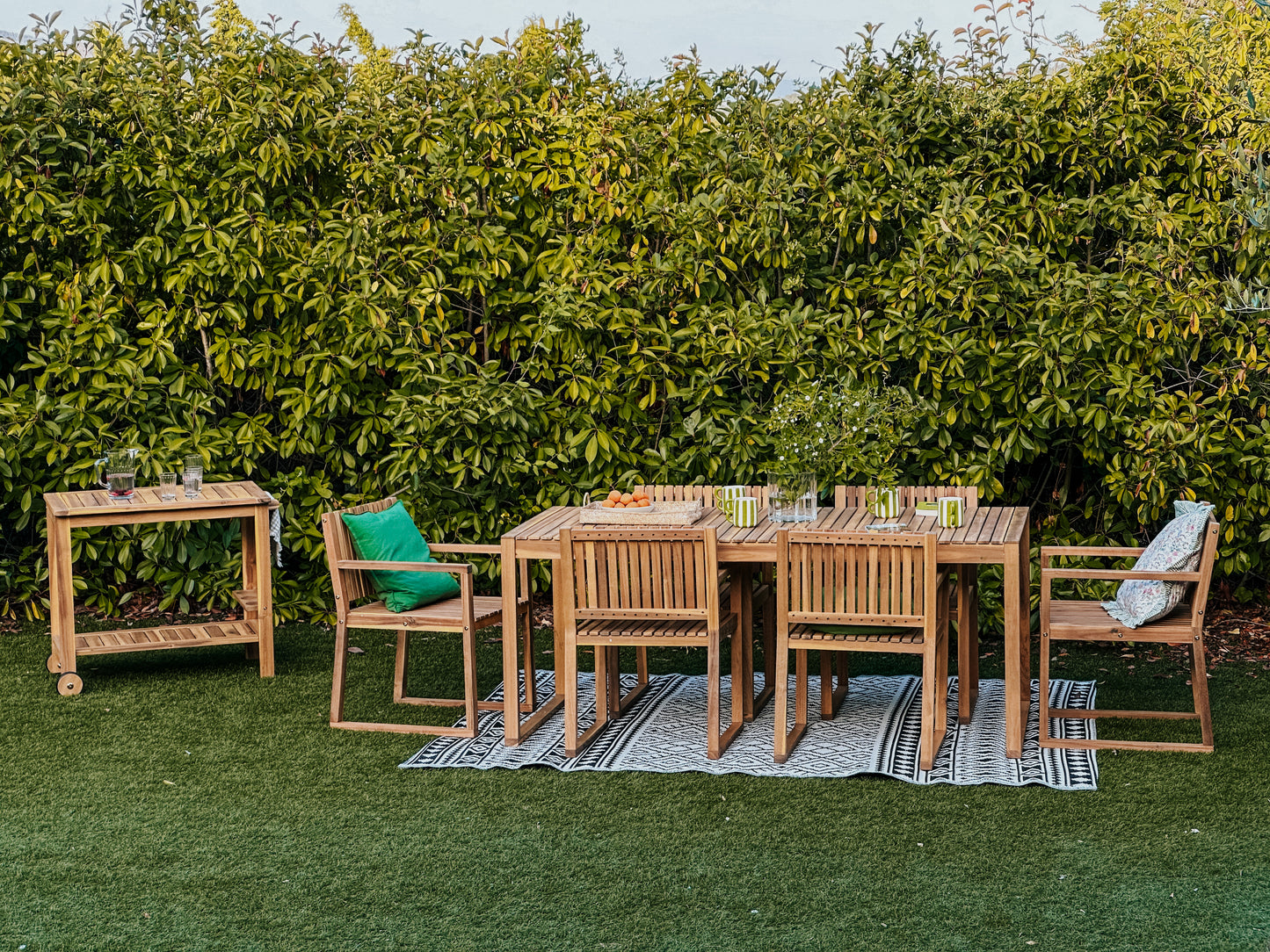 Garden Dining Set with Trolley 6 Seater SASSARI II Certified Acacia Wood Light Brown