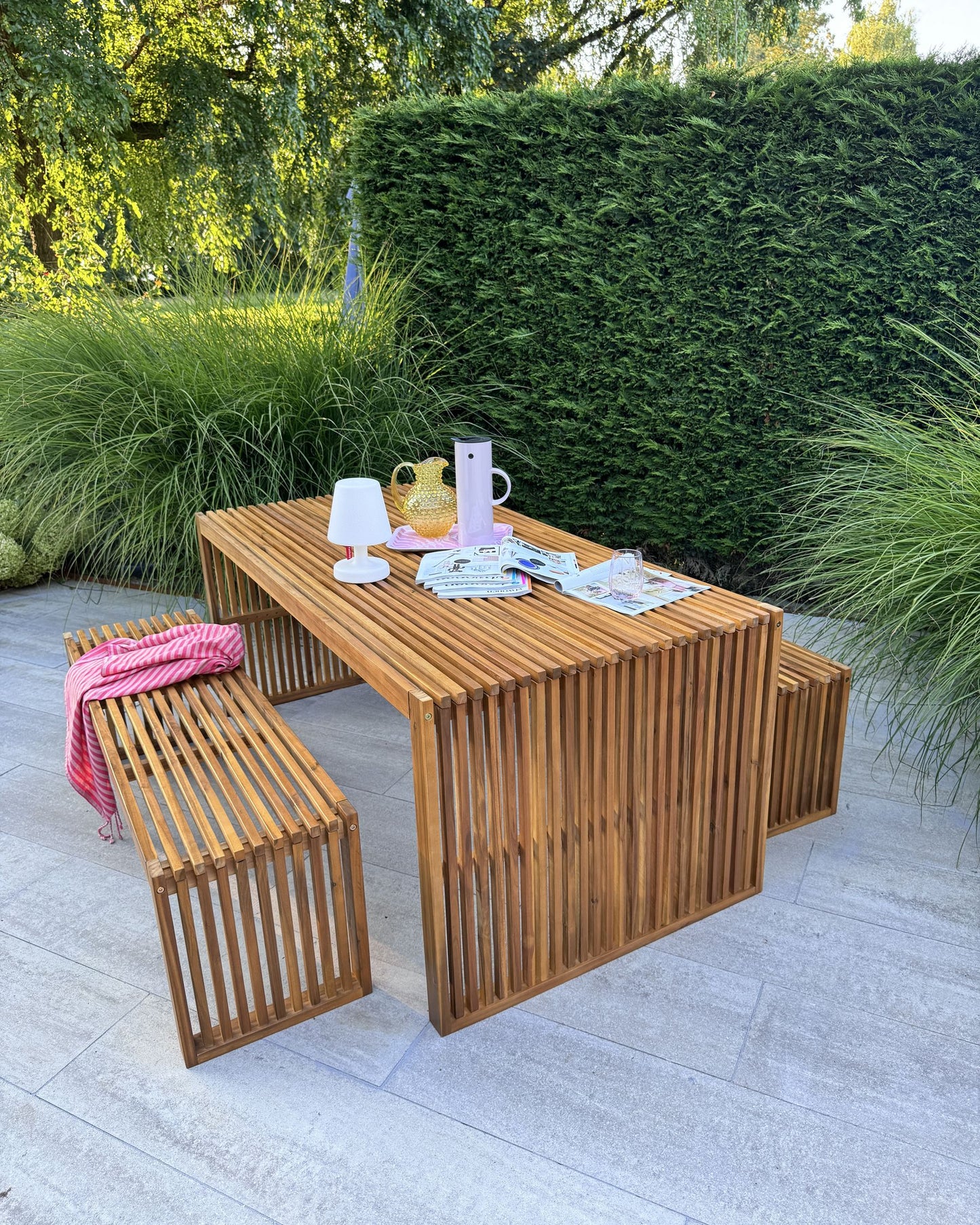 Garden Dining Set with Benches 6 Seater SULZANO Acacia Wood Brown